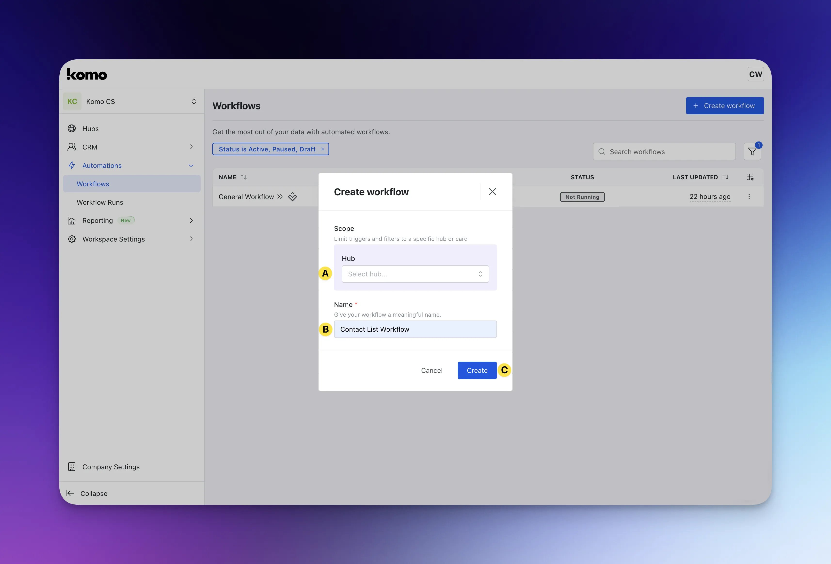 Workflows for Contact Lists: option a — Step 1: Build your workflow