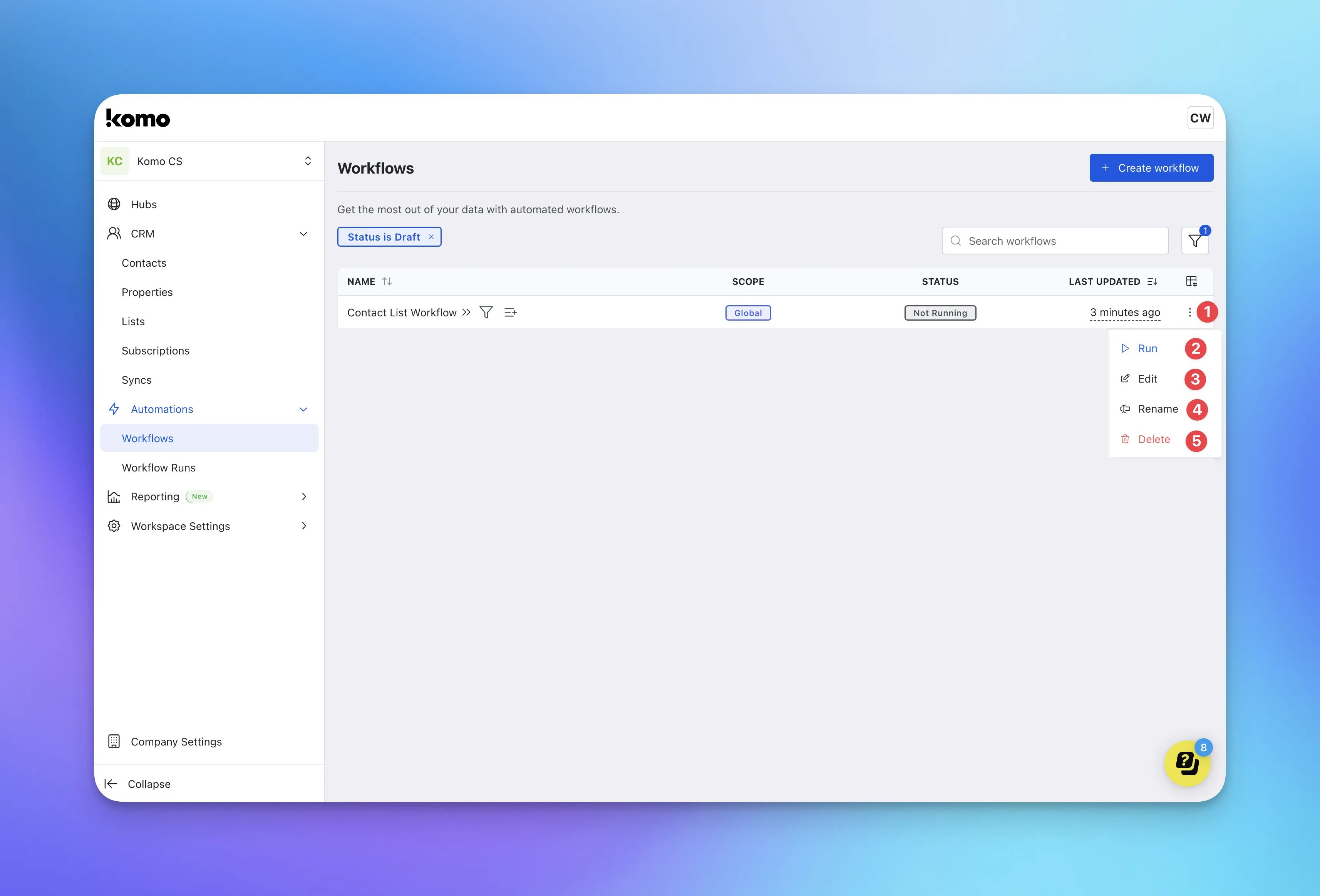 Workflows for Contact Lists: step 2 — Step 2: Activate your workflow