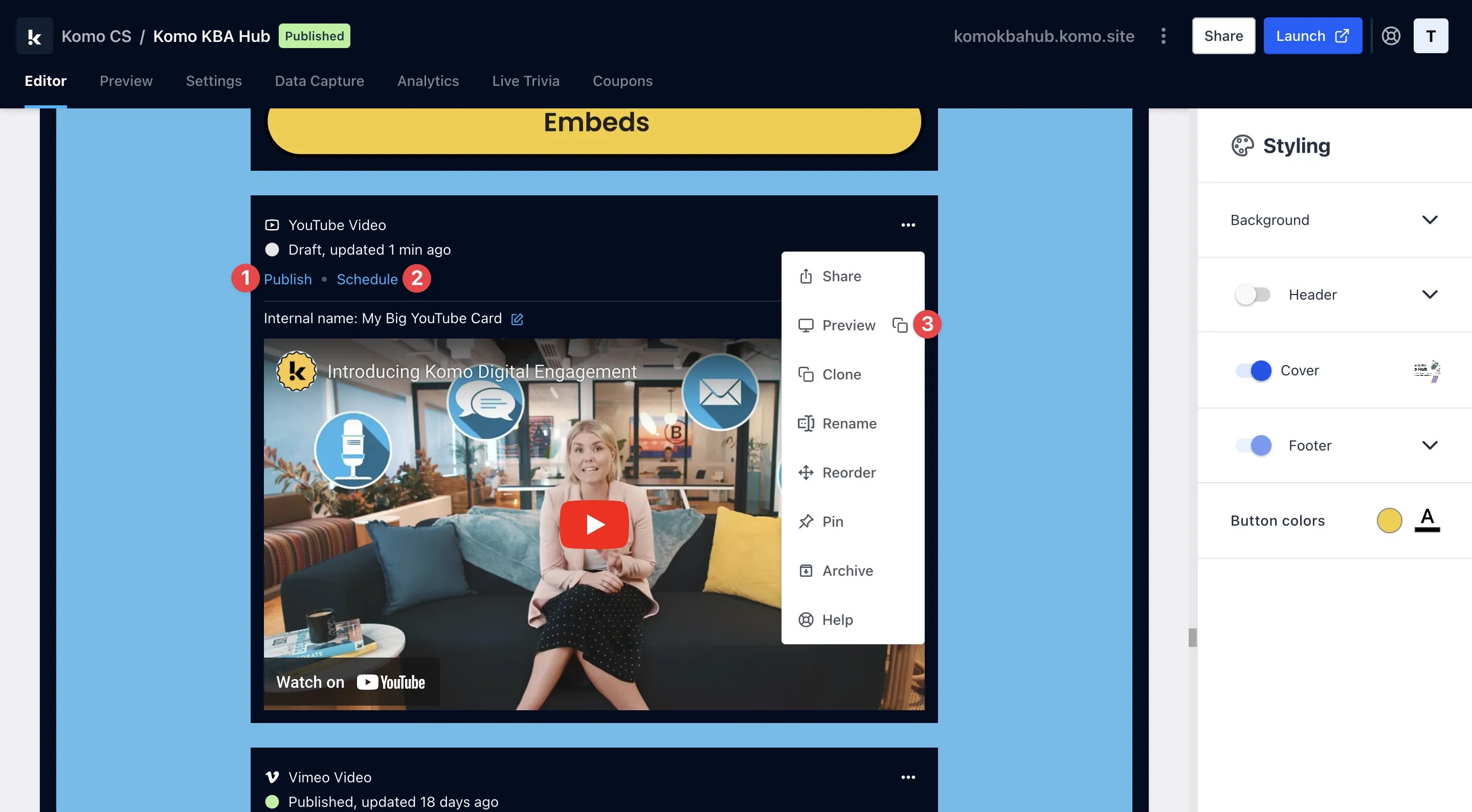 YouTube Card: step 3 — Step 3: Publish your card