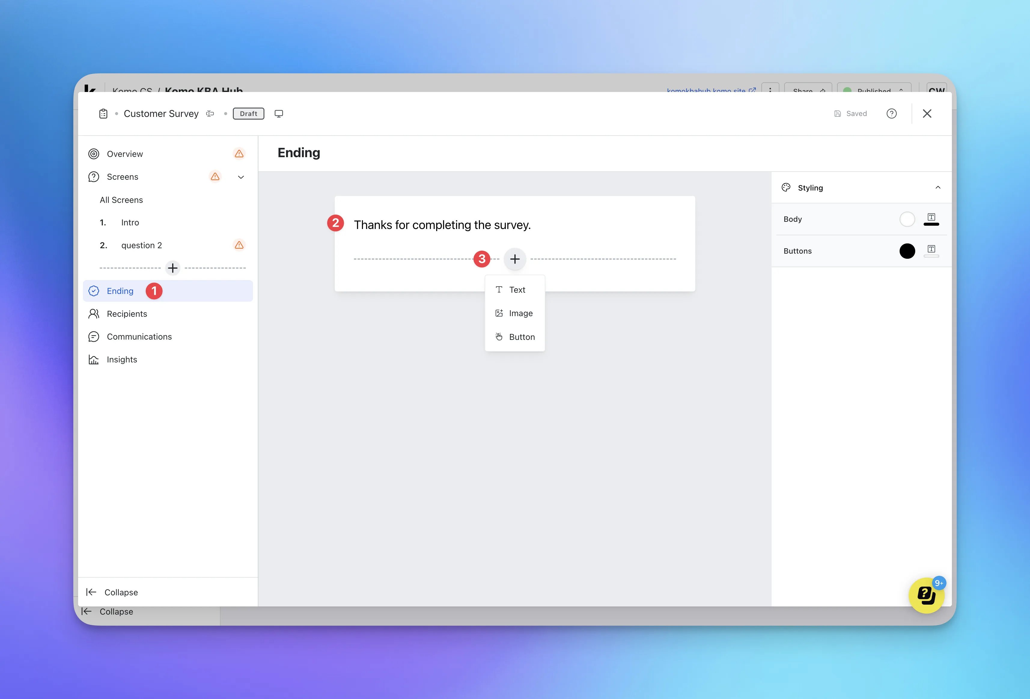 Surveys: step 4 — Step 4: Create your Ending screen