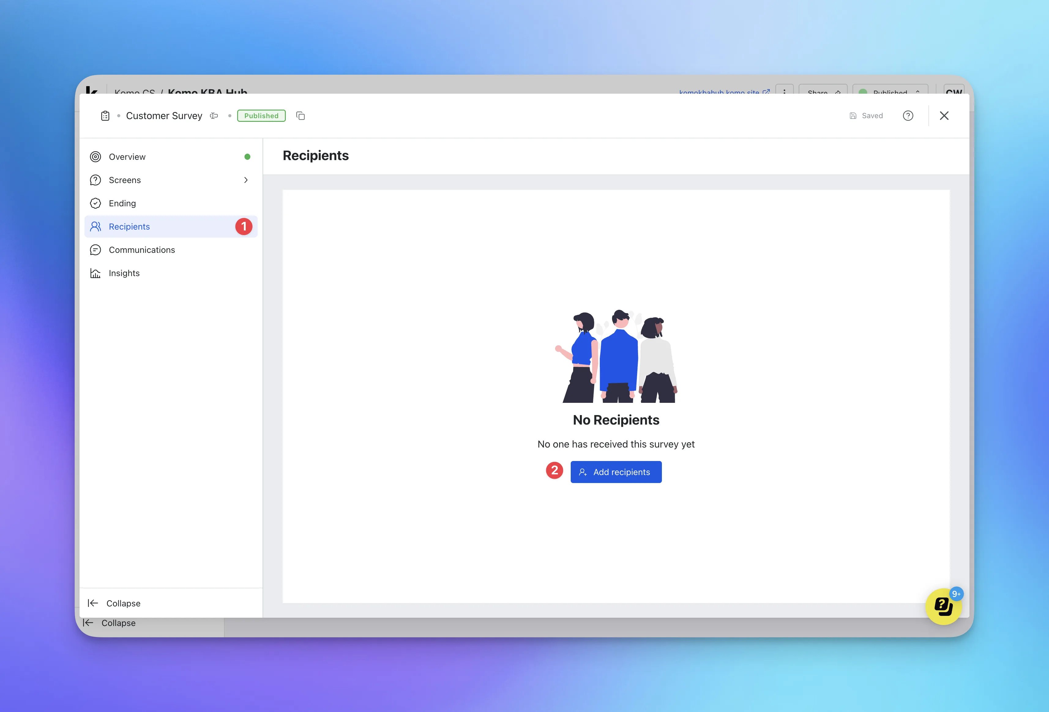 Surveys: step 6 — Step 6: Add survey Recipients and Communications (Optional)