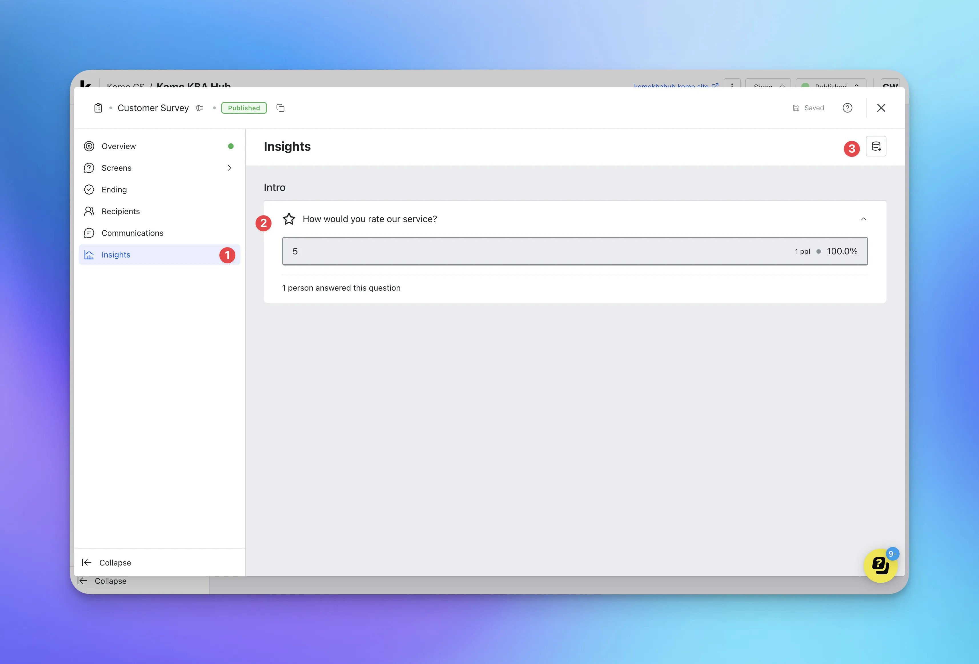 Surveys: step 7 — Step 7: View survey Insights