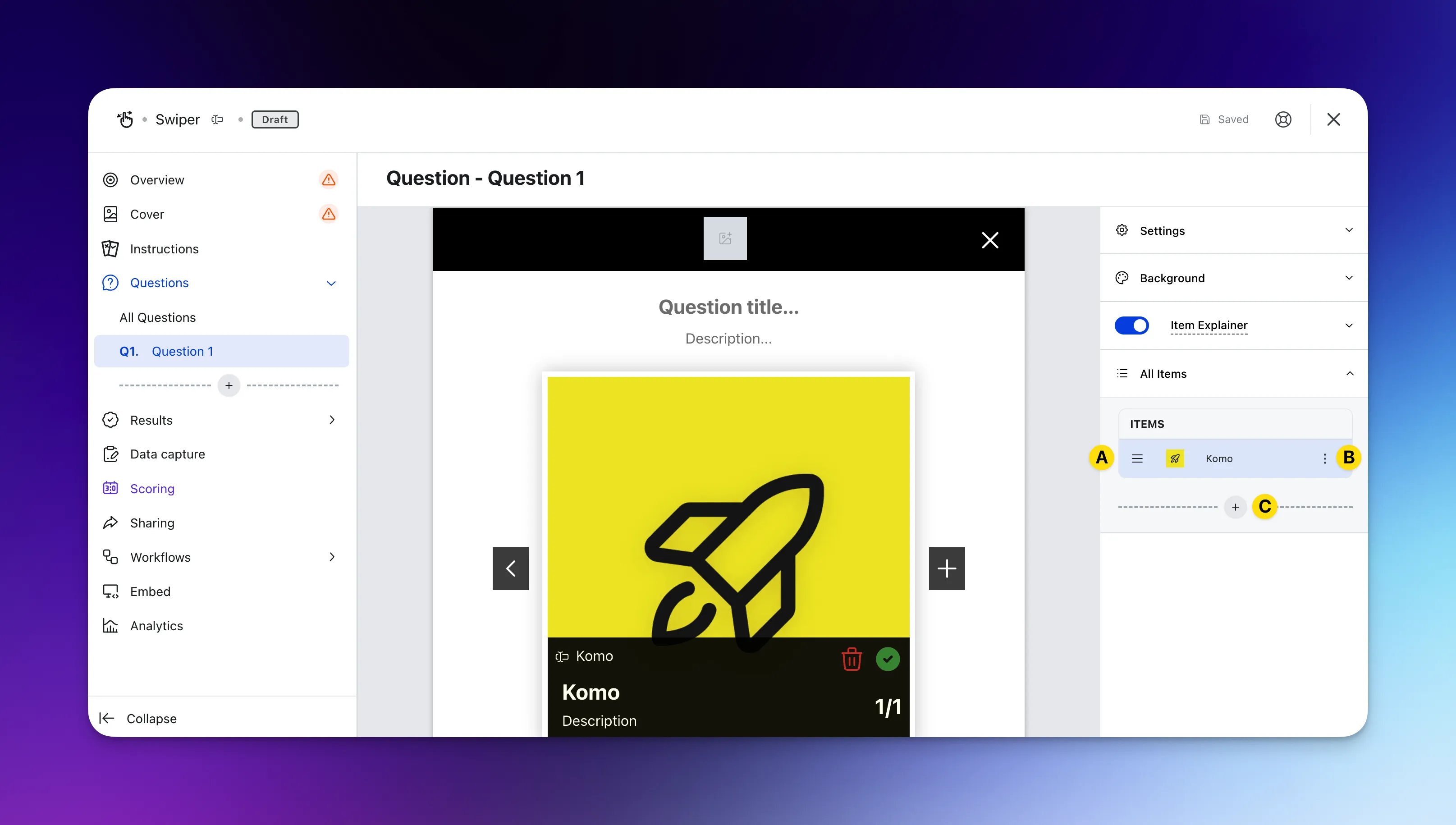 Swiper: option a — Step 4: Add your Question