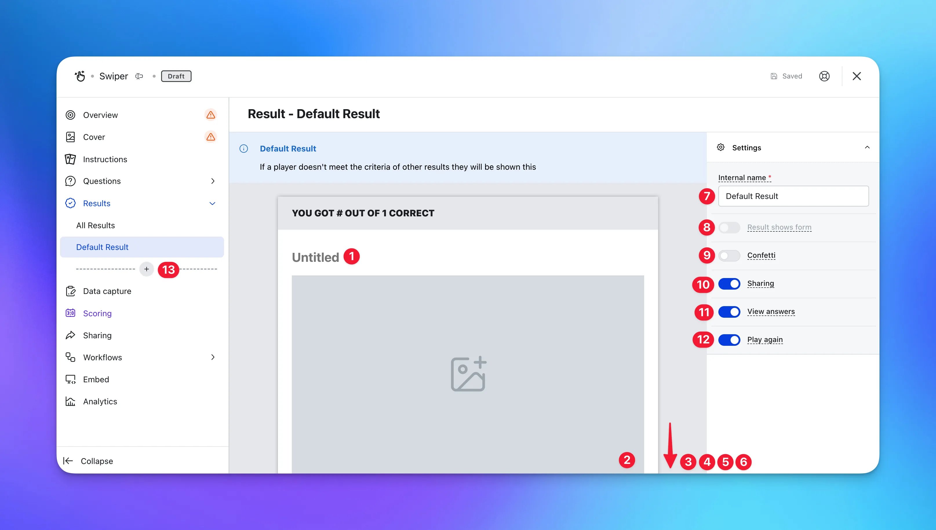 Swiper: option c — Step 5: Set up your Results