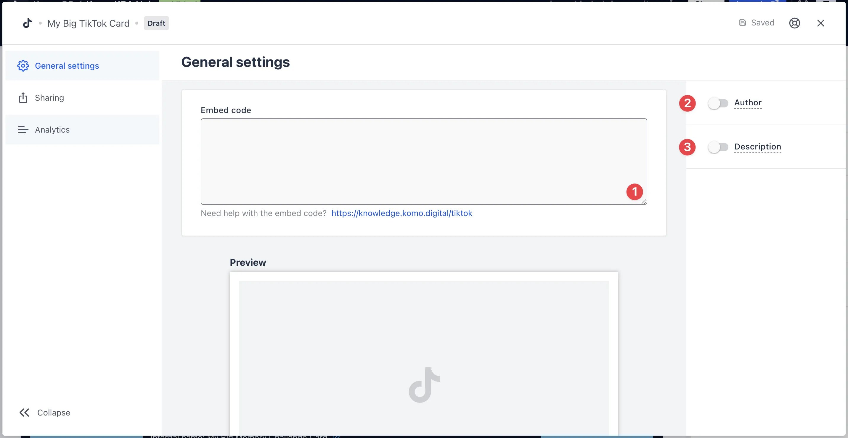 TikTok Card: step 2 — Step 2: Paste the link to the card