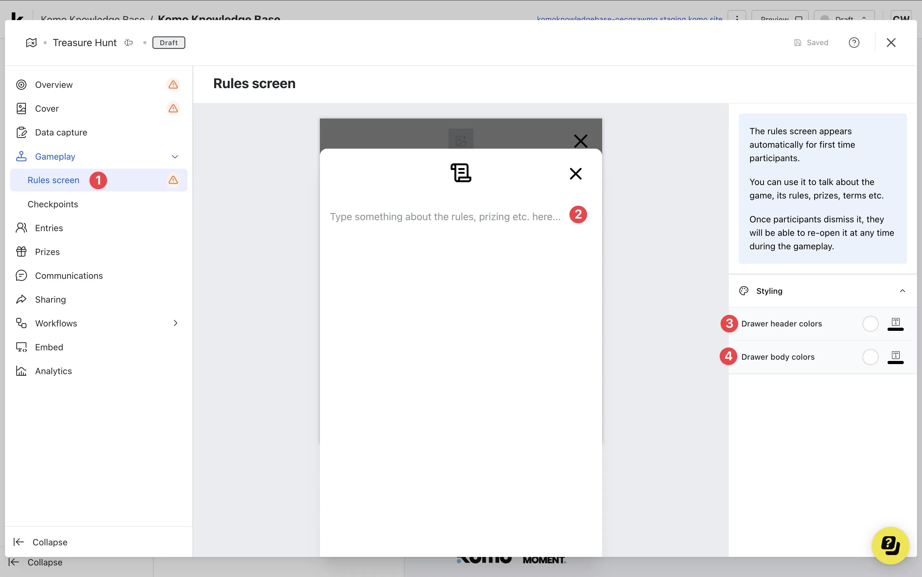 Treasure Hunt: step 4 — Step 4: Set up your Rules screen