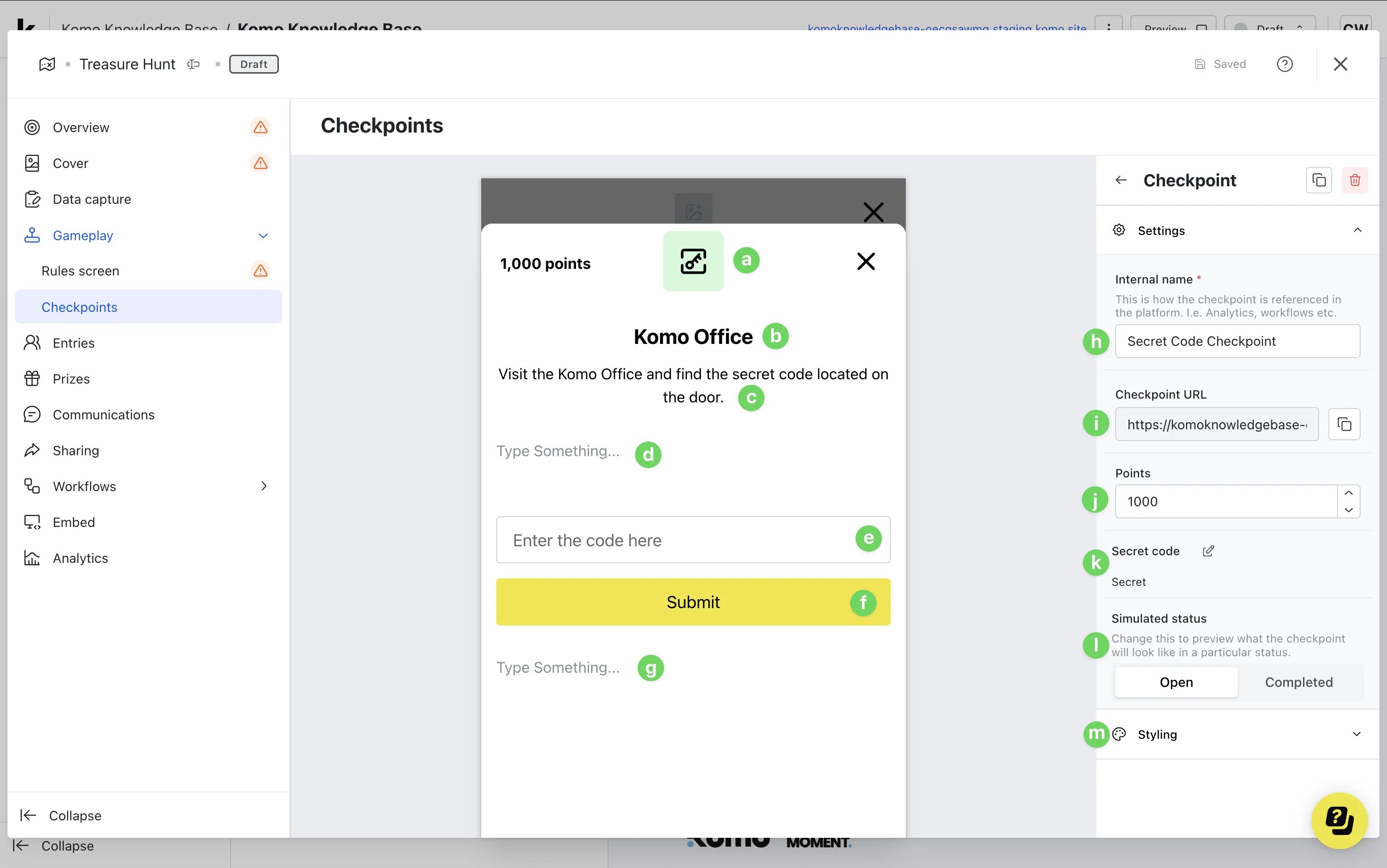 Treasure Hunt: option a — Step 6: Create your Secret Code Checkpoints