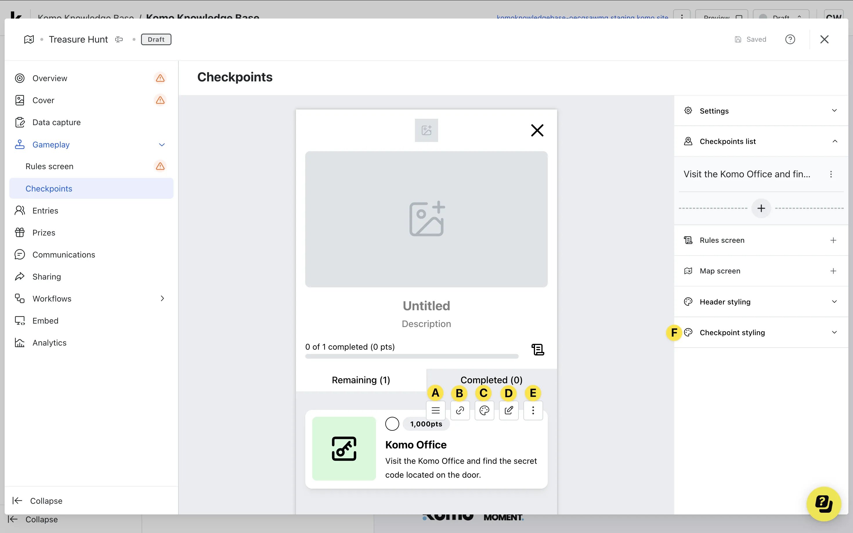 Treasure Hunt: option a — Step 6: Create your Secret Code Checkpoints