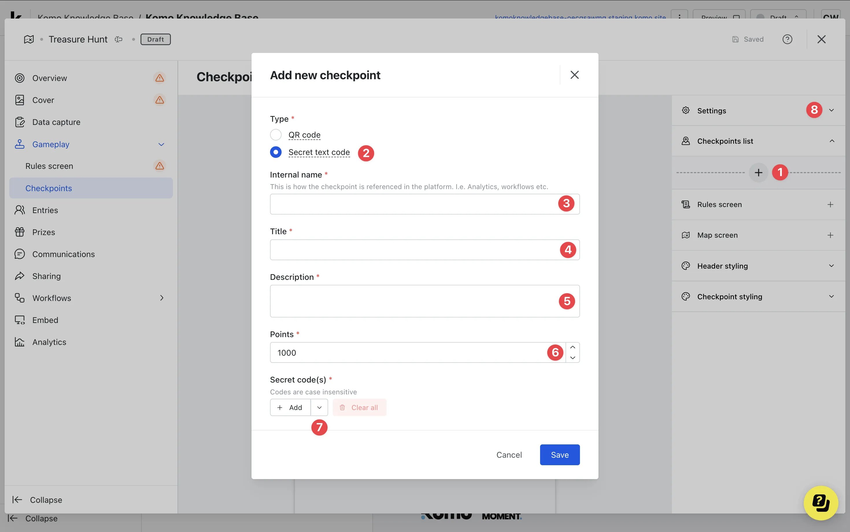 Treasure Hunt: step 6 — Step 6: Create your Secret Code Checkpoints
