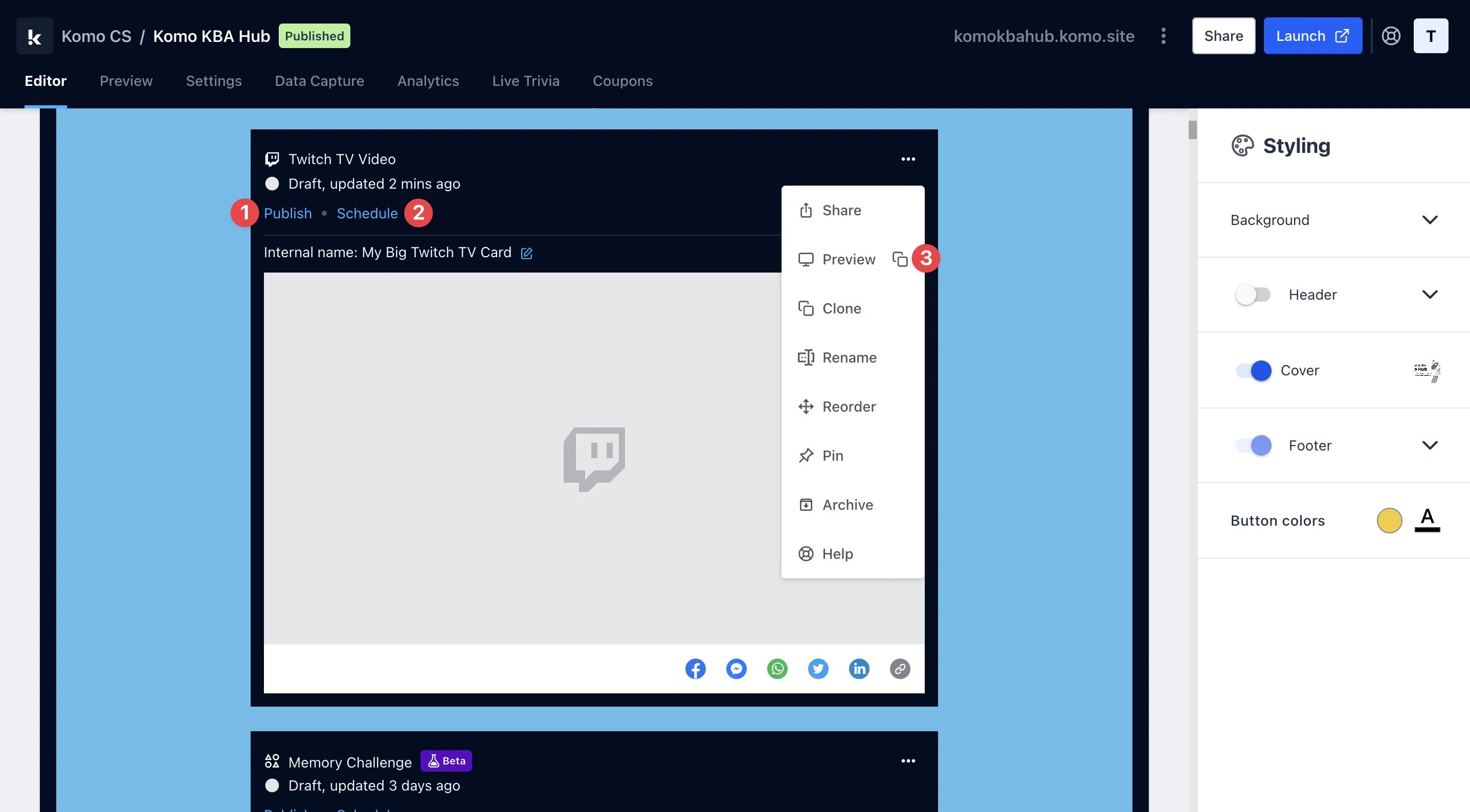 Twitch TV Card: step 3 — Step 3: Publish your card