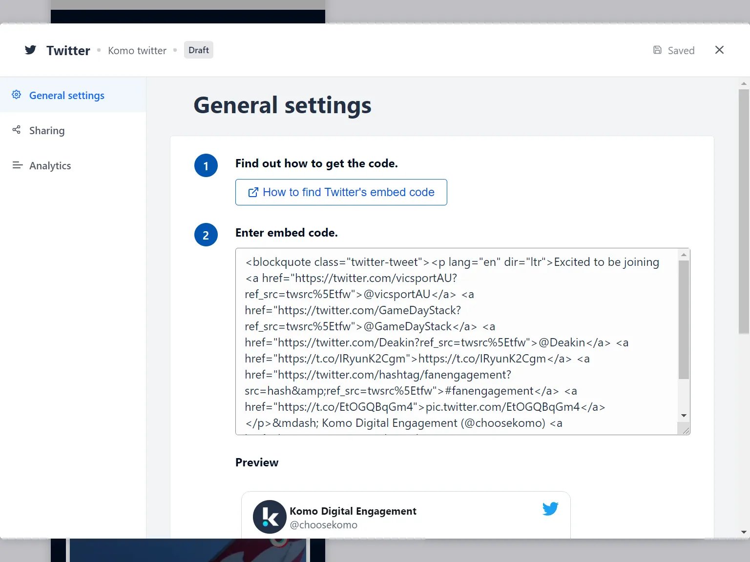 Twitter Card: step 3 — Step 2: Paste the link to the card