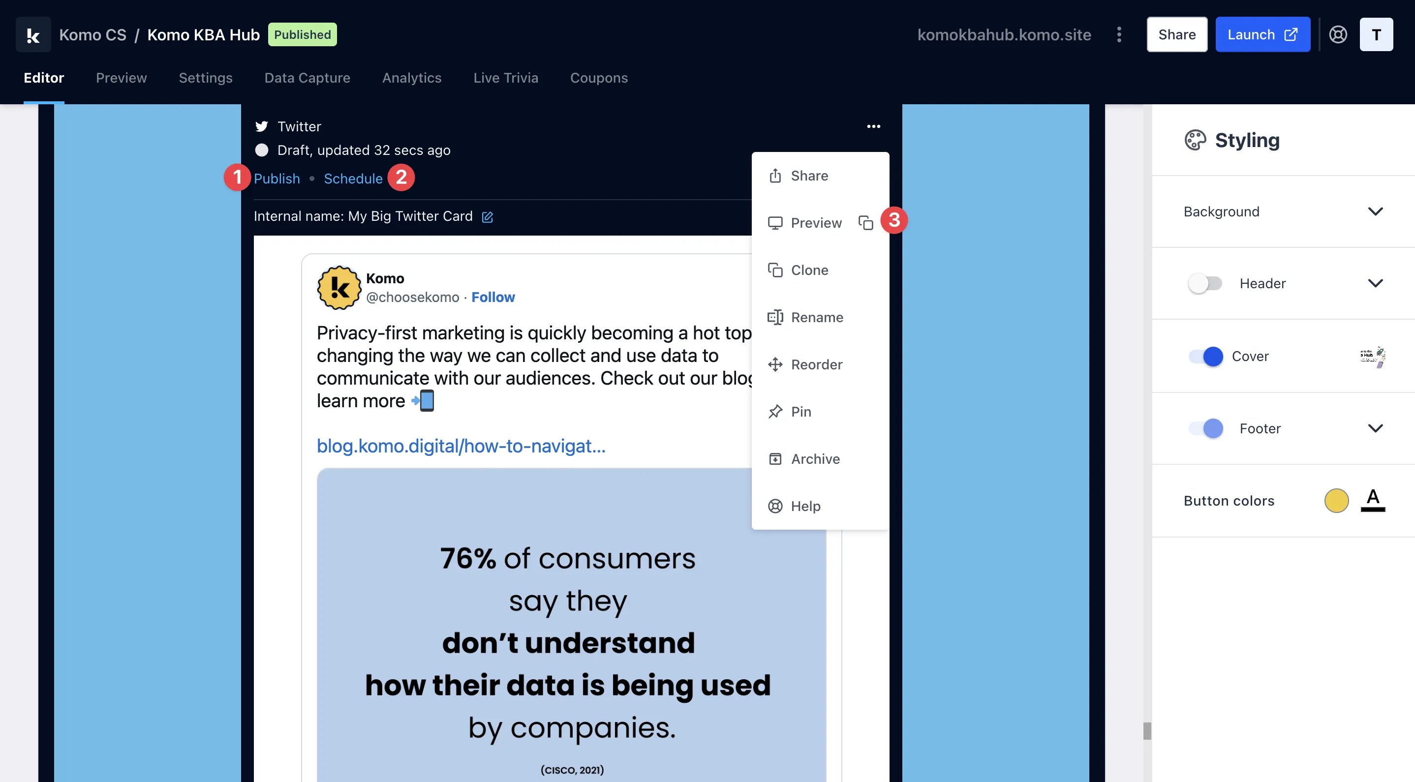 Twitter Card: step 3 — Step 3: Publish your card
