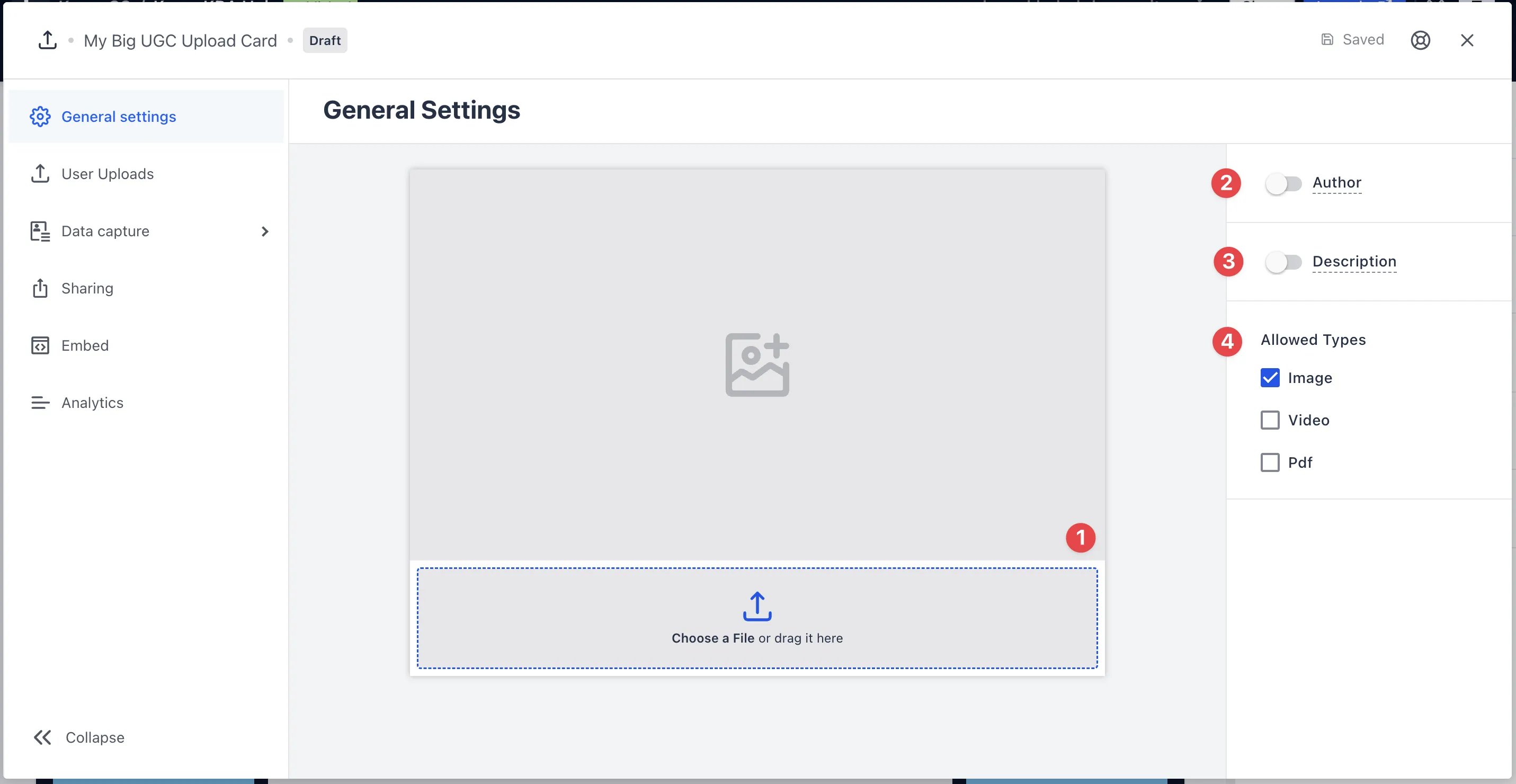 UGC Upload Card: step 2 — Step 2: Set up your card settings