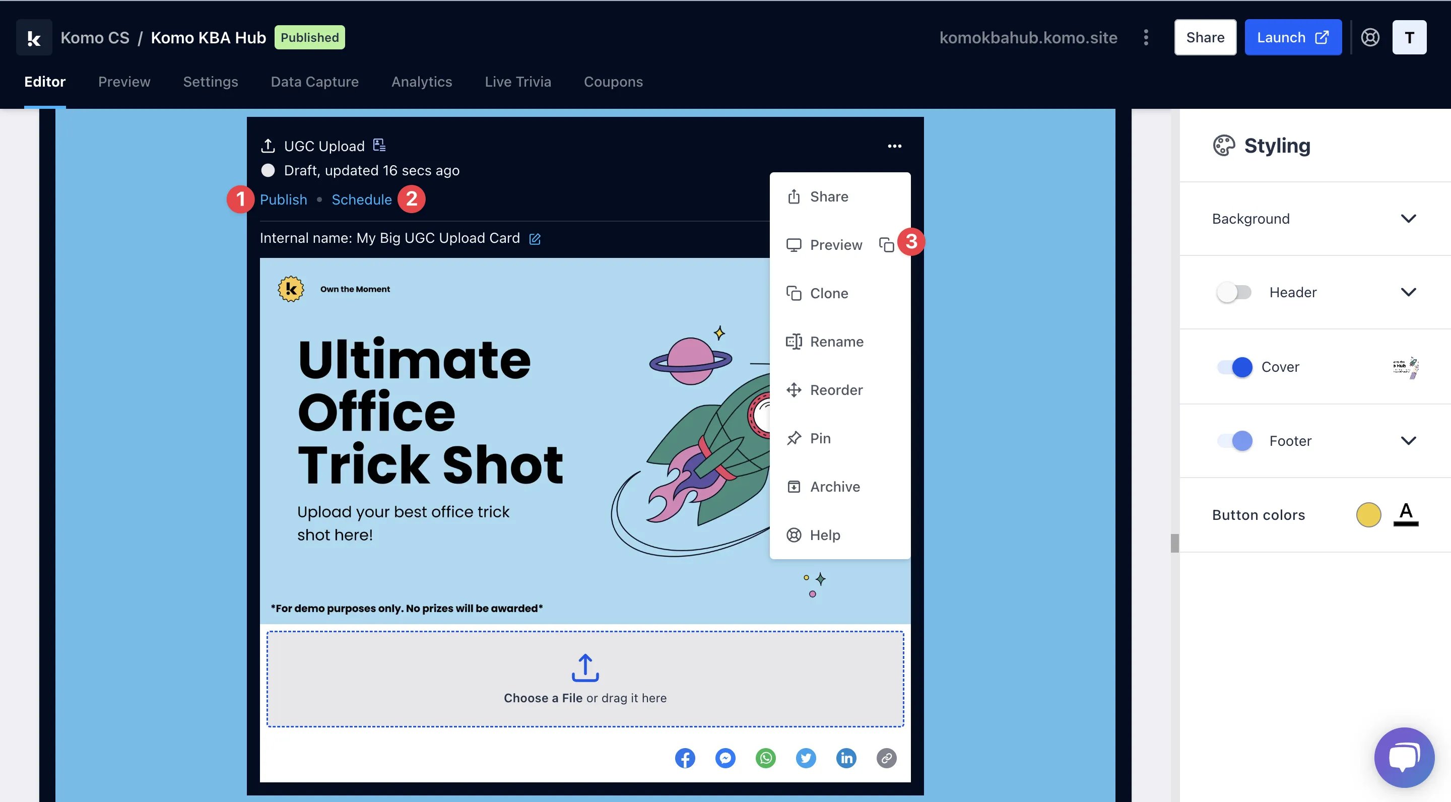 UGC Upload Card: step 4 — Step 4: Publish your card