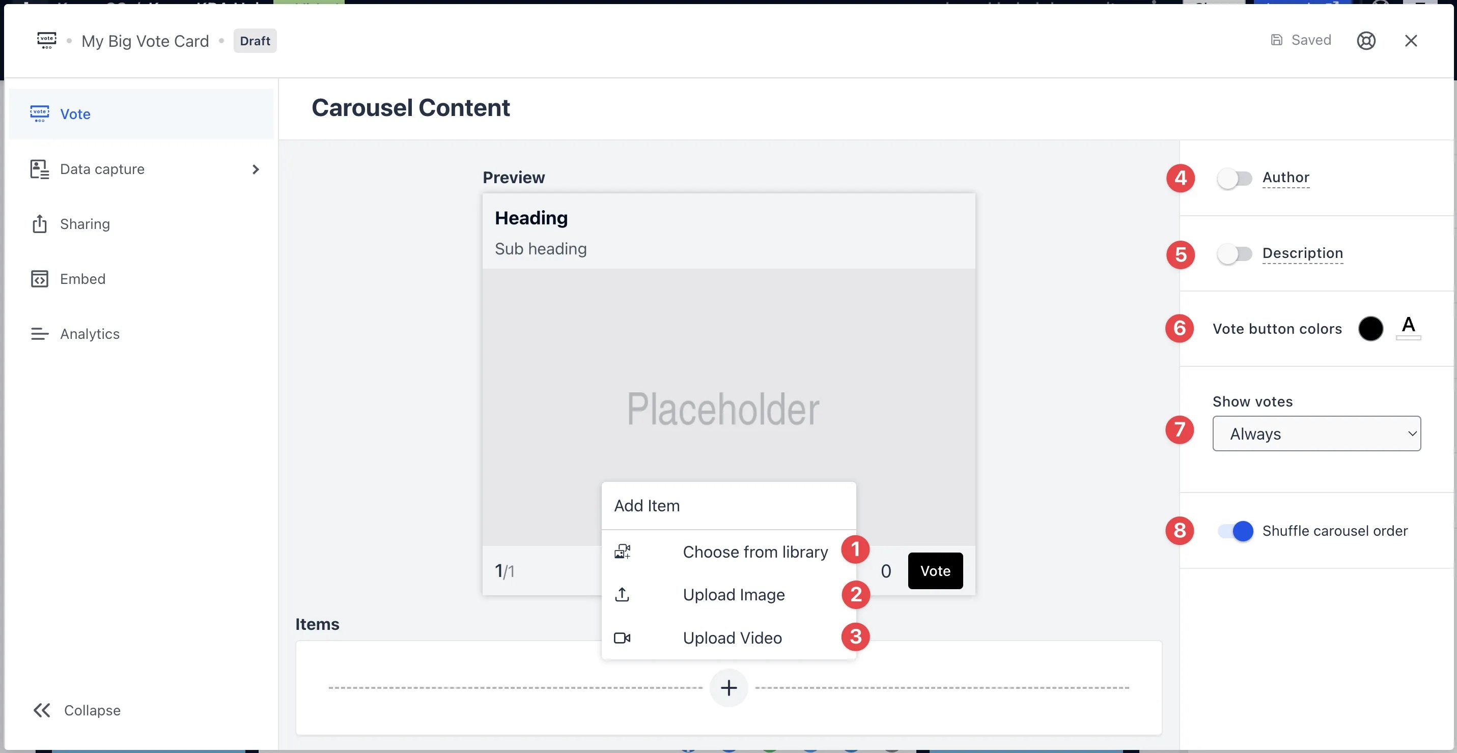 Vote Card: step 1: Add a Vote card to your Hub