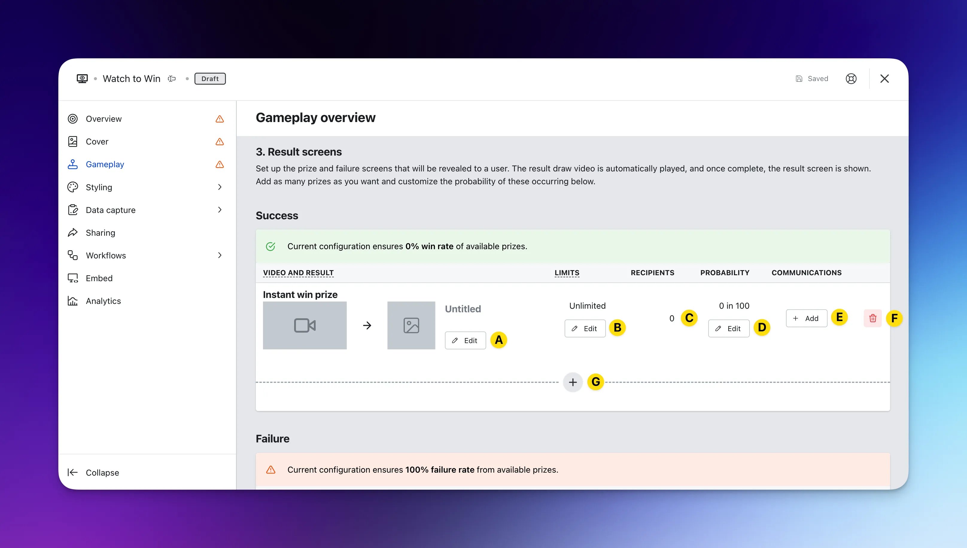Watch to Win: option a — Step 3: Set up your Gameplay screens