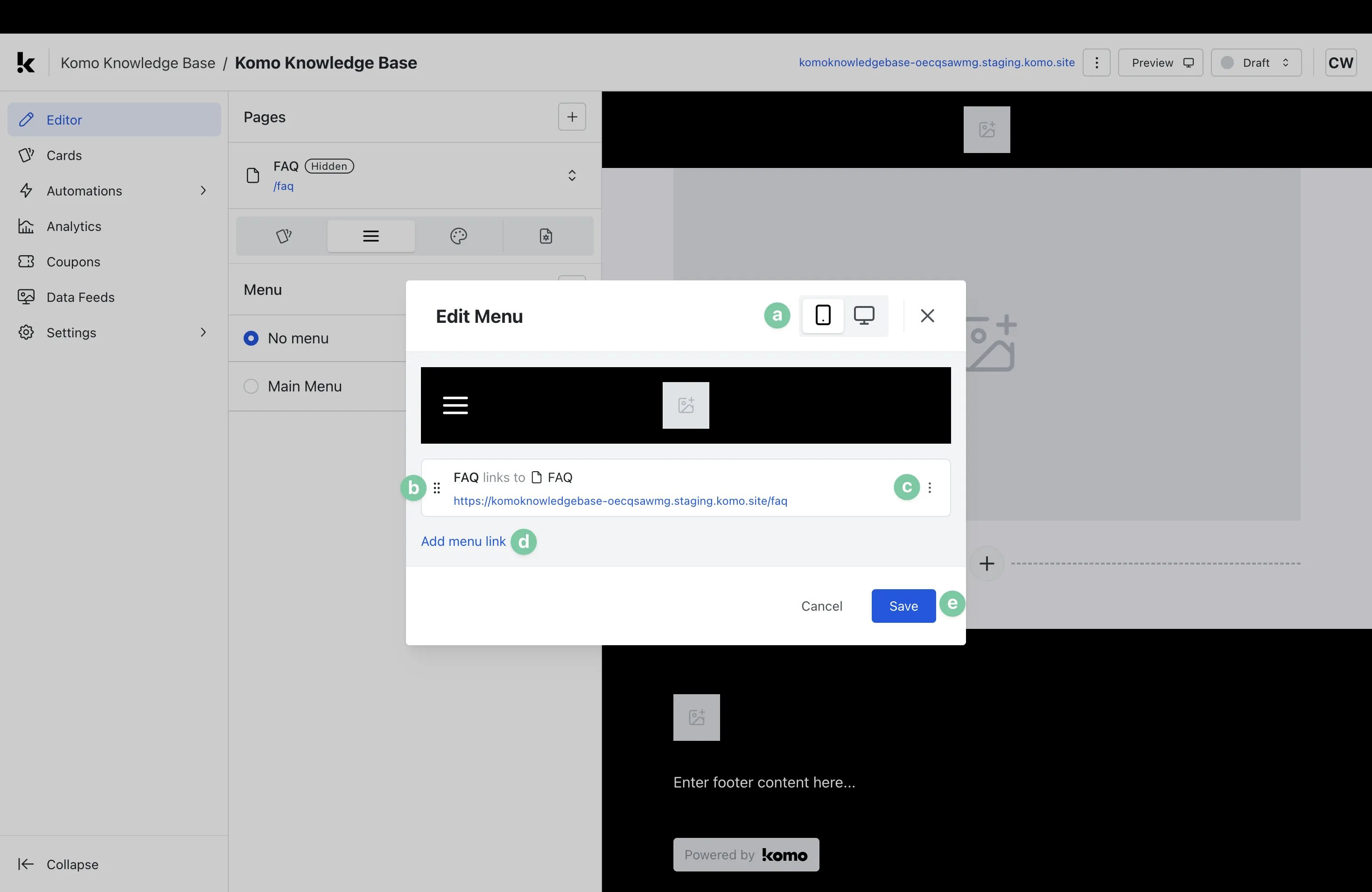 Multi-page Hubs: option c — Step 4: Add a Menu