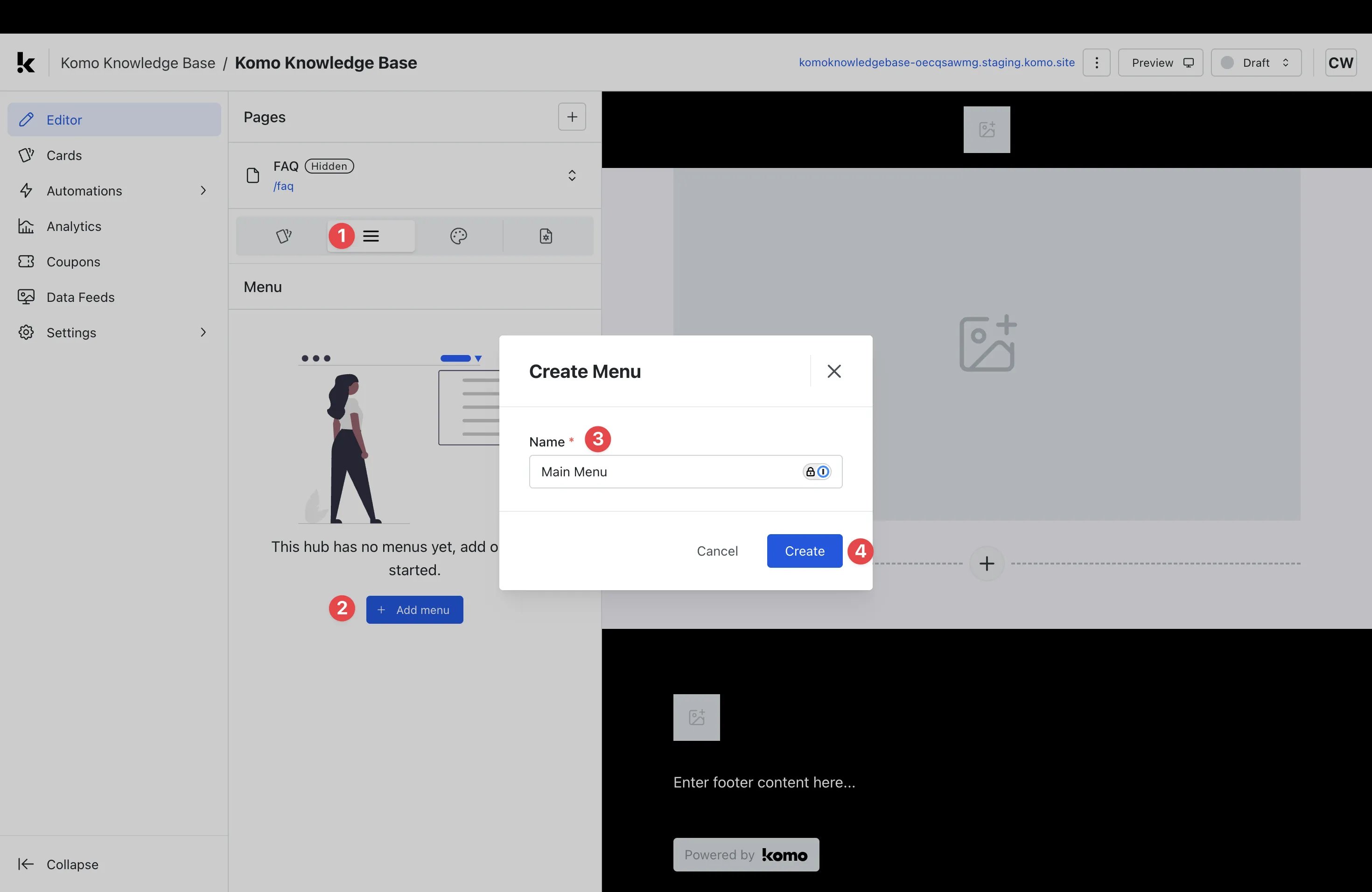 Multi-page Hubs: step 4 — Step 4: Add a Menu