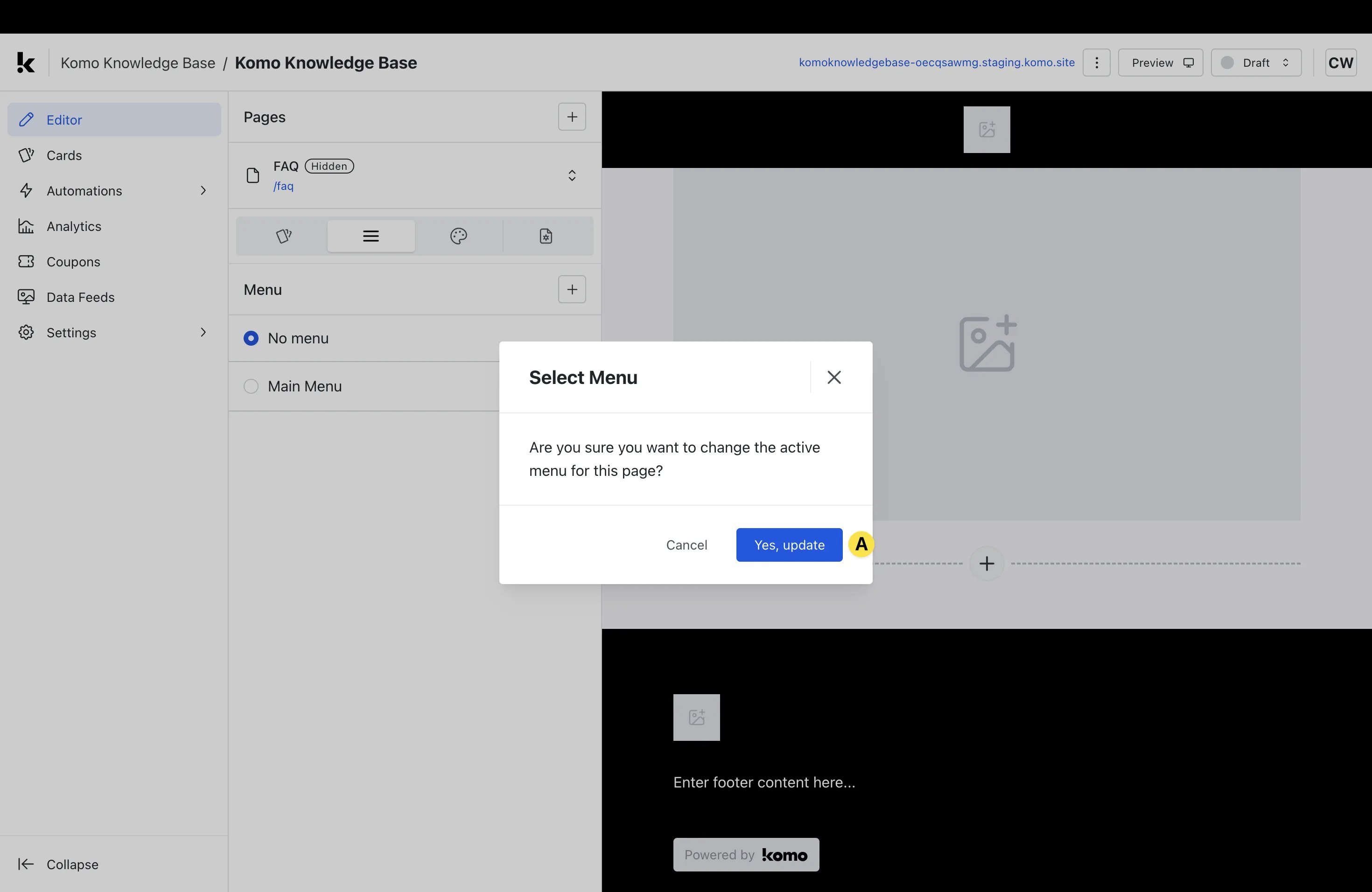 Multi-page Hubs: option a — Step 5: Apply Menu to page