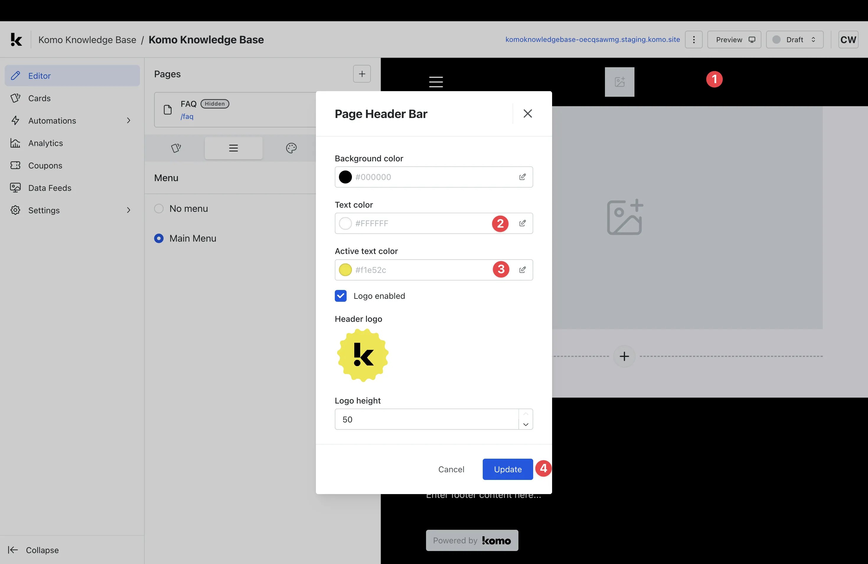 Multi-page Hubs: step 6 — Step 6: Set active and inactive text colors