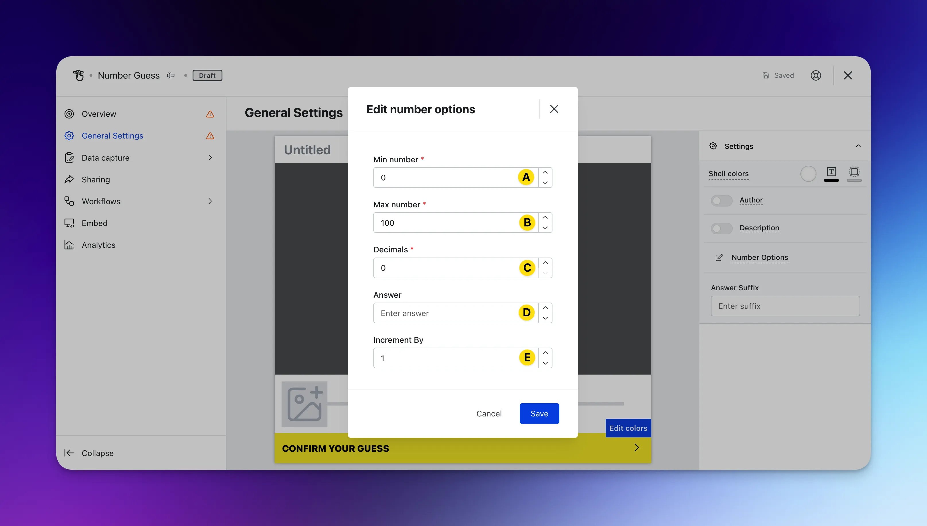 Number Guess: option a — Step 2: Configure your Settings