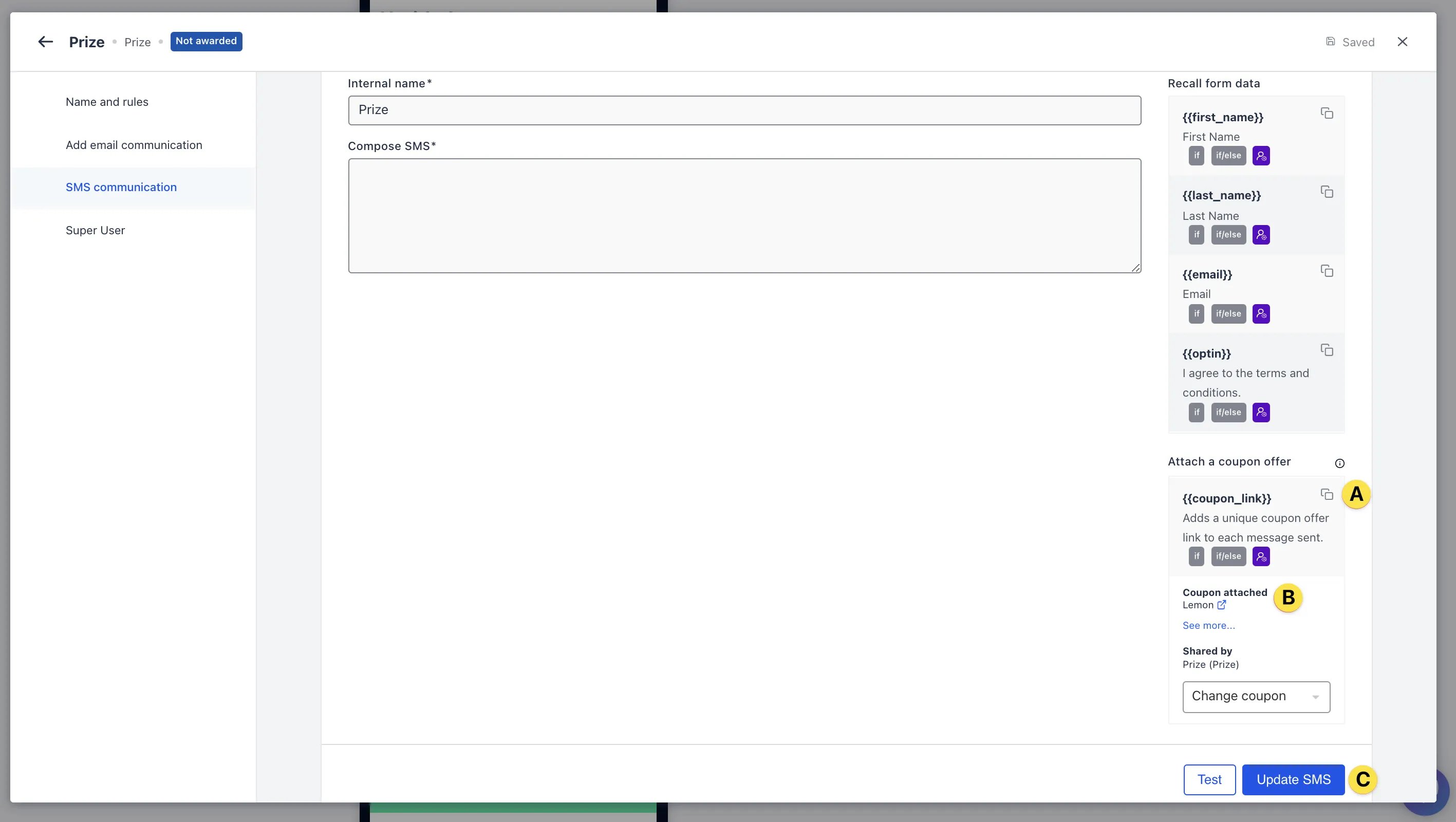 Personalised Prizing: option a — Step 7: Add communications