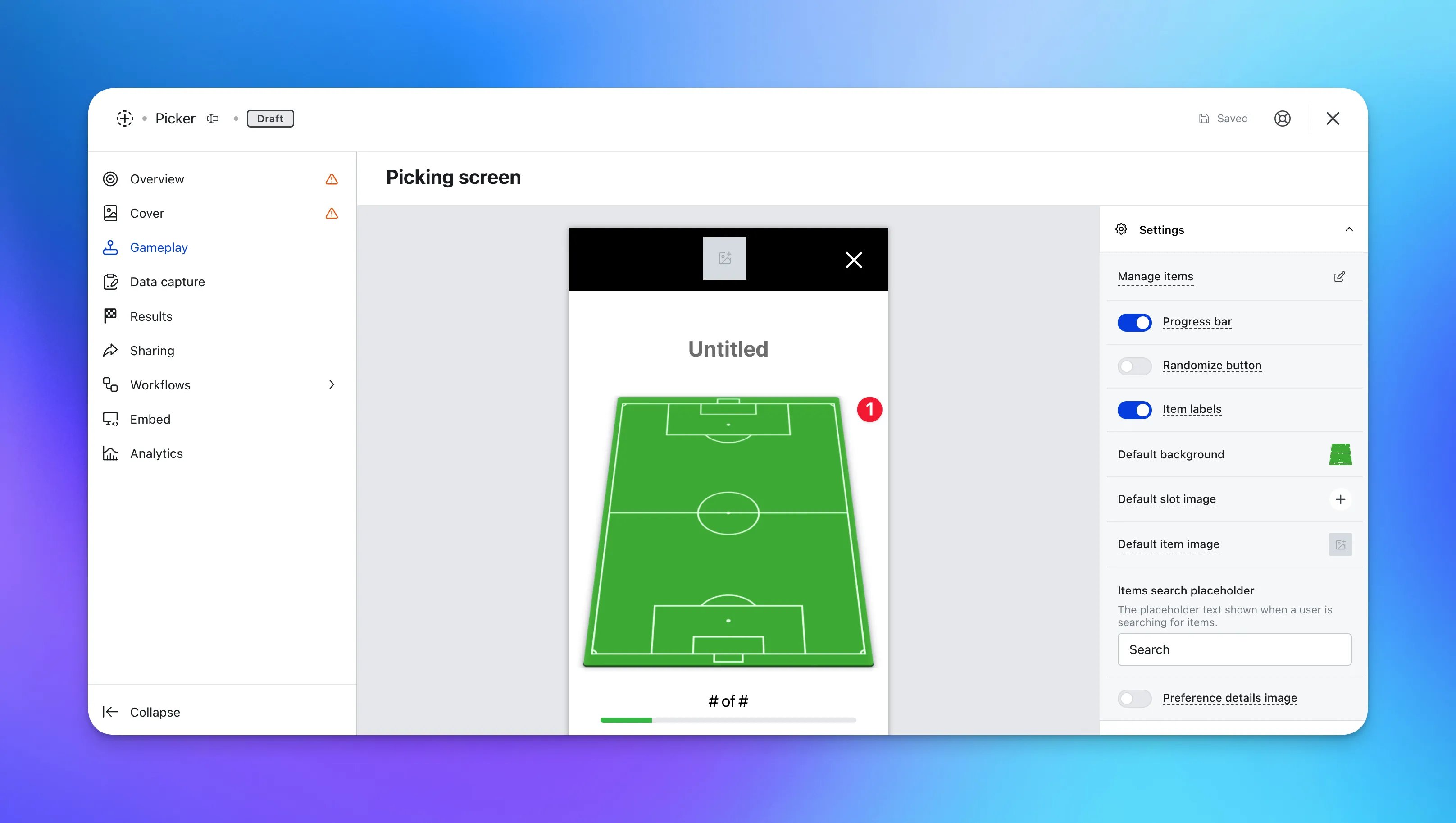 Picker: step 3 — Step 3: Formation and picker settings