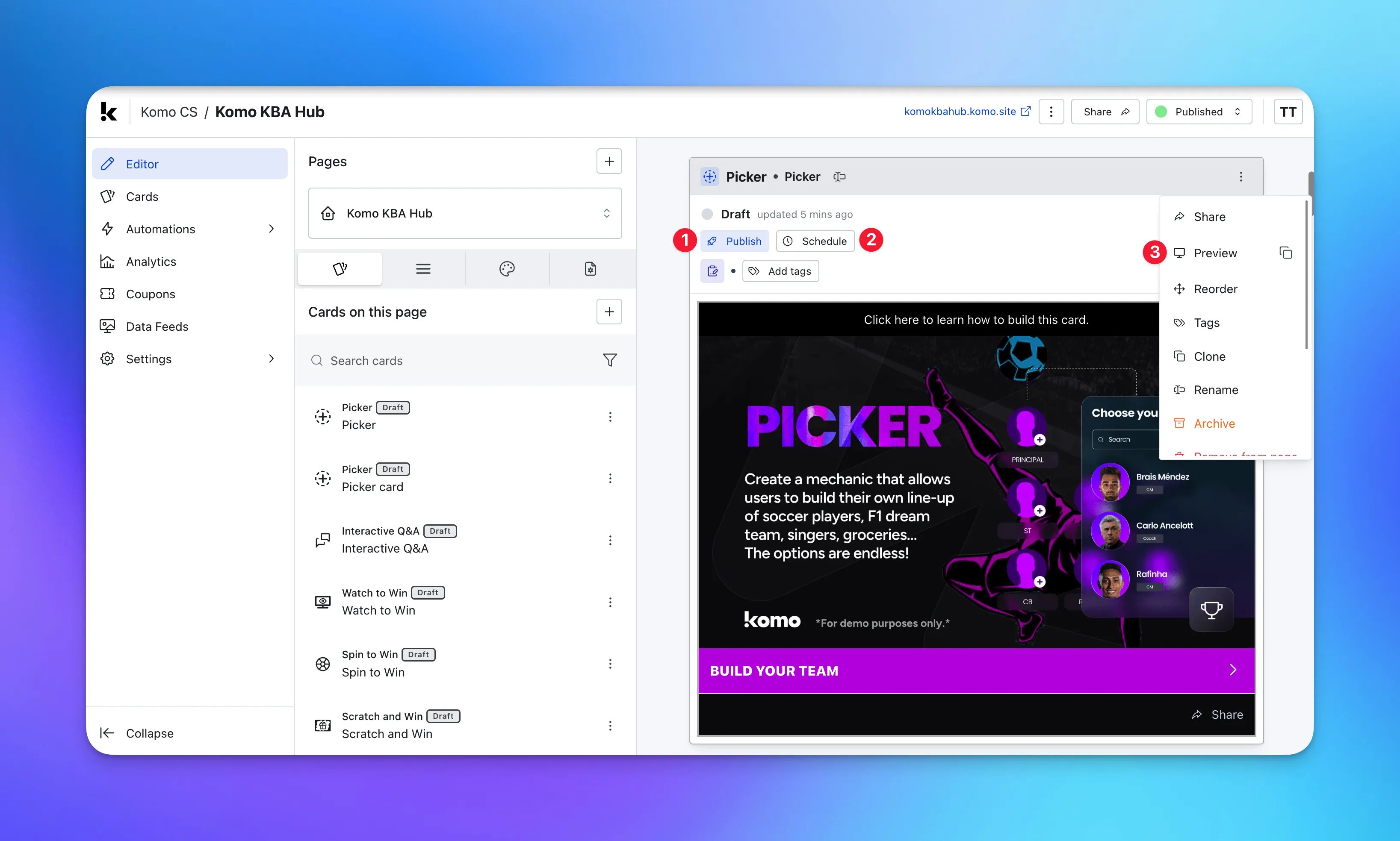 Picker: step 7 — Step 7: Publish your card