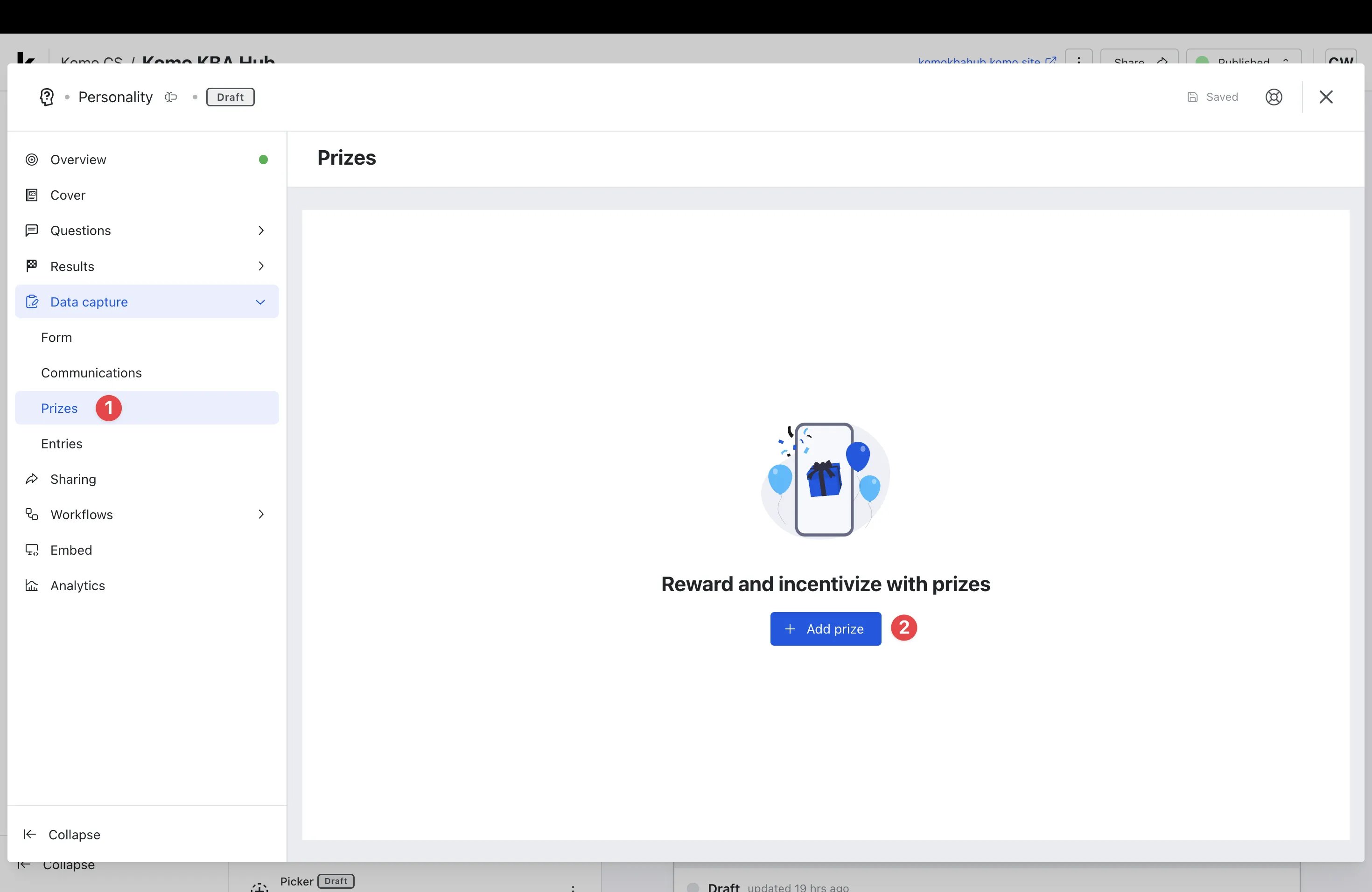 Prizes and Communications: step 2 — Step 2: Set up your Prizes