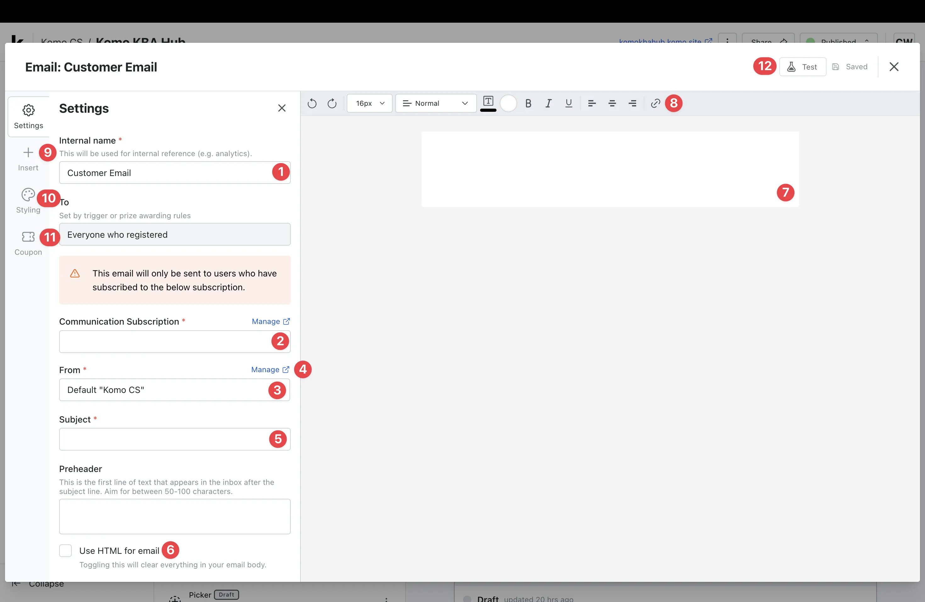 Prizes and Communications: step 3 — Step 5: Set up Marketing Email Communications