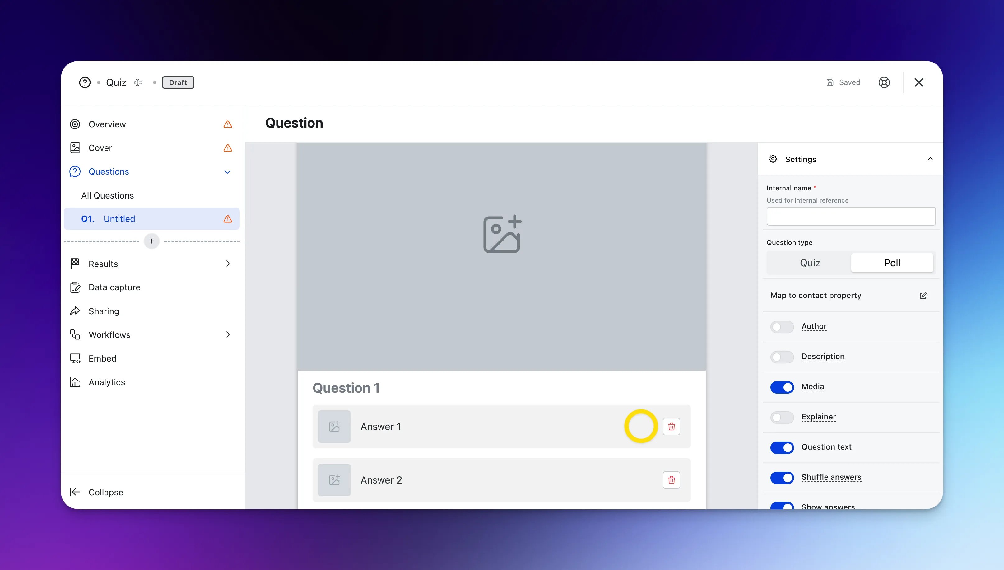 Quiz: option a — Step 3: Adding Questions