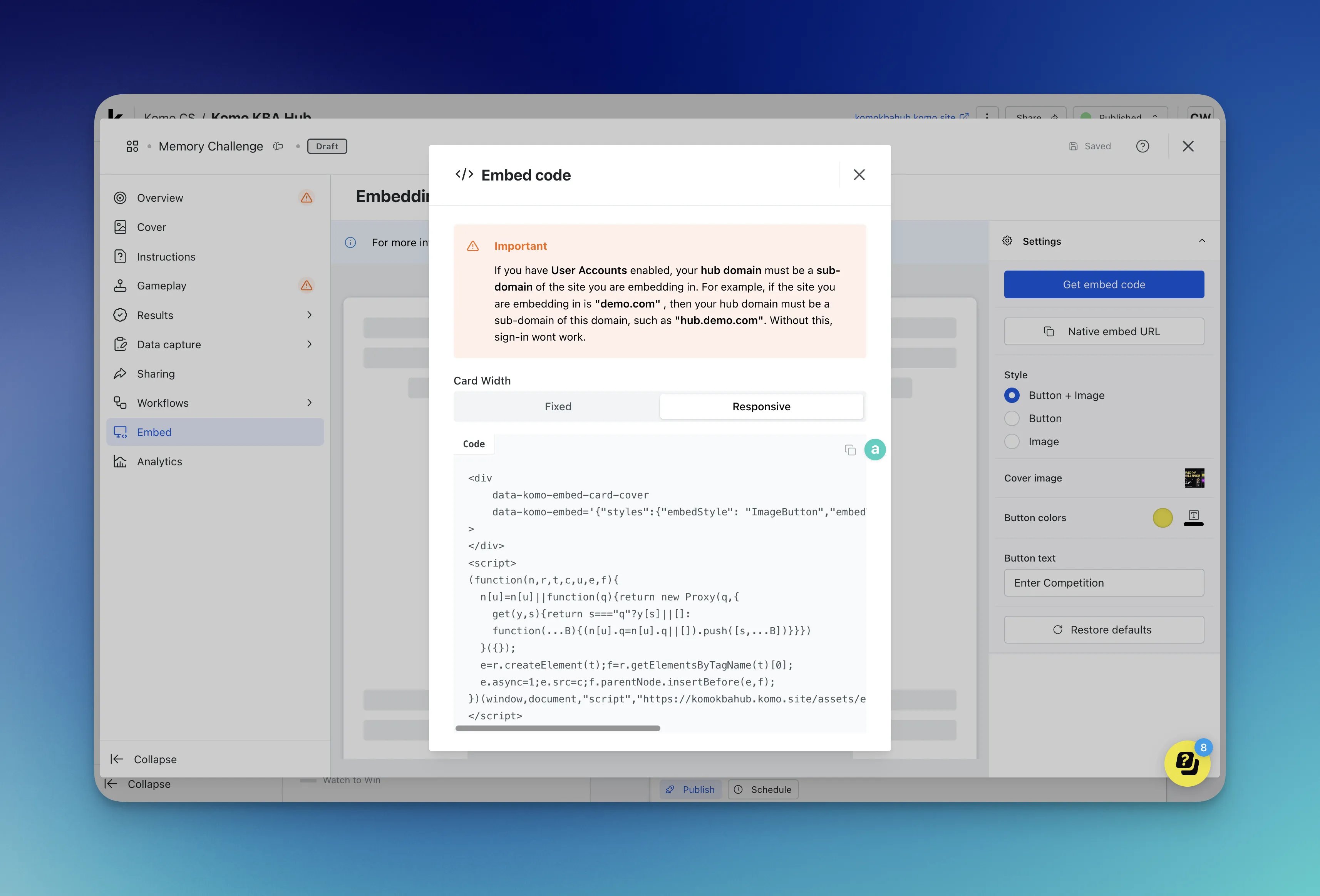 Embed Cards: option a — Step 3: Embed the content