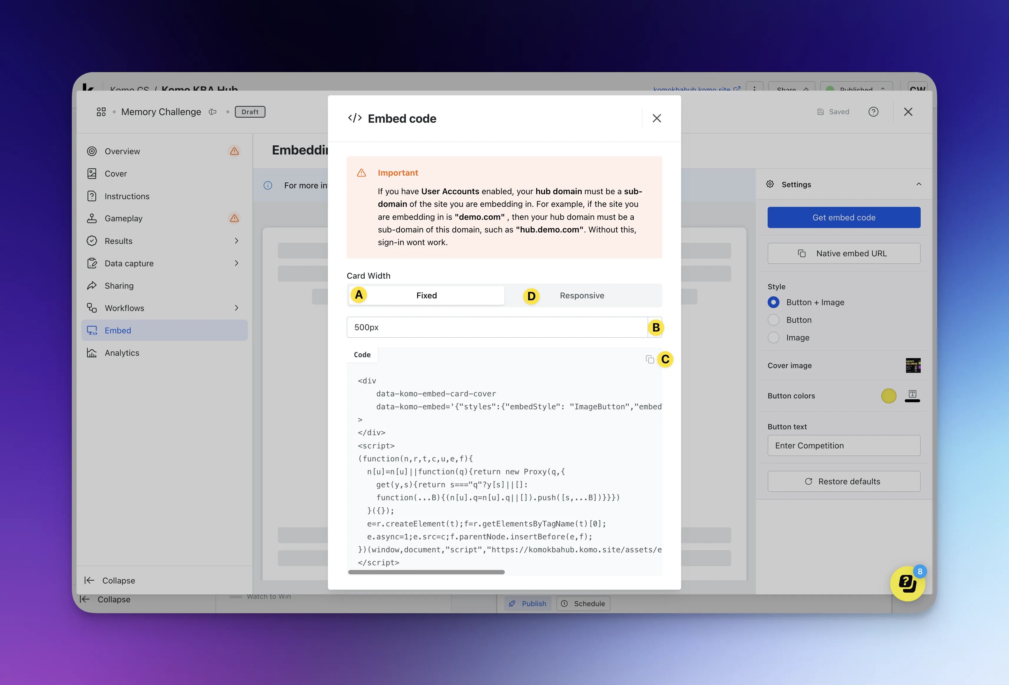 Embed Cards: option a — Step 3: Embed the content