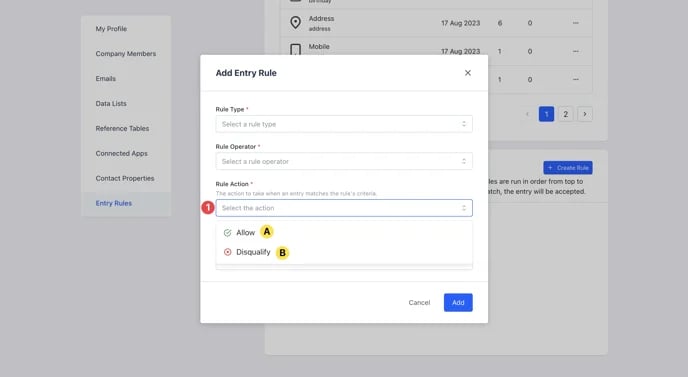 Entry Rules: step 5 — Step 5: Select your Rule Action