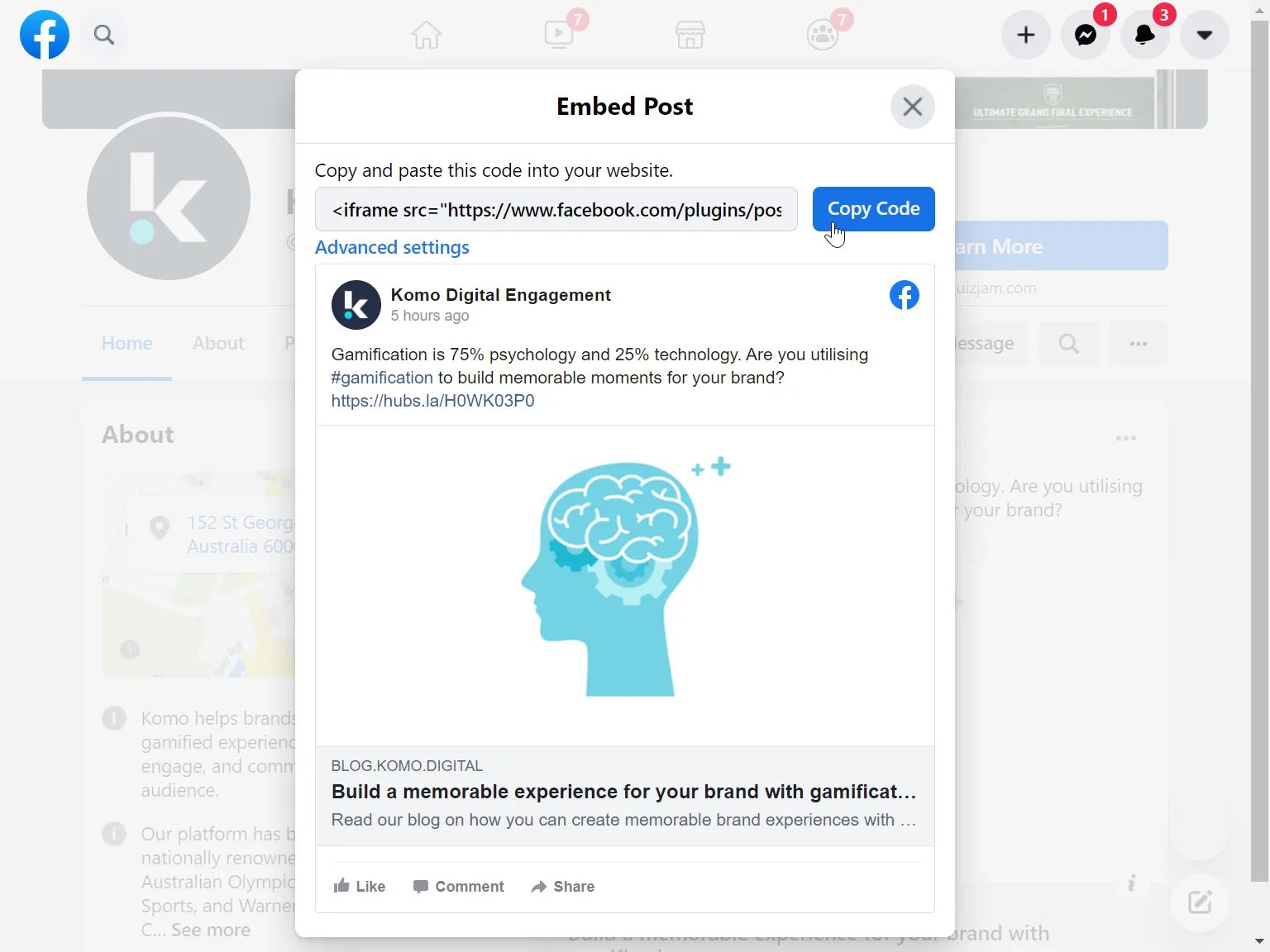 Facebook Card: step 2 — Step 2: Paste the link to the card