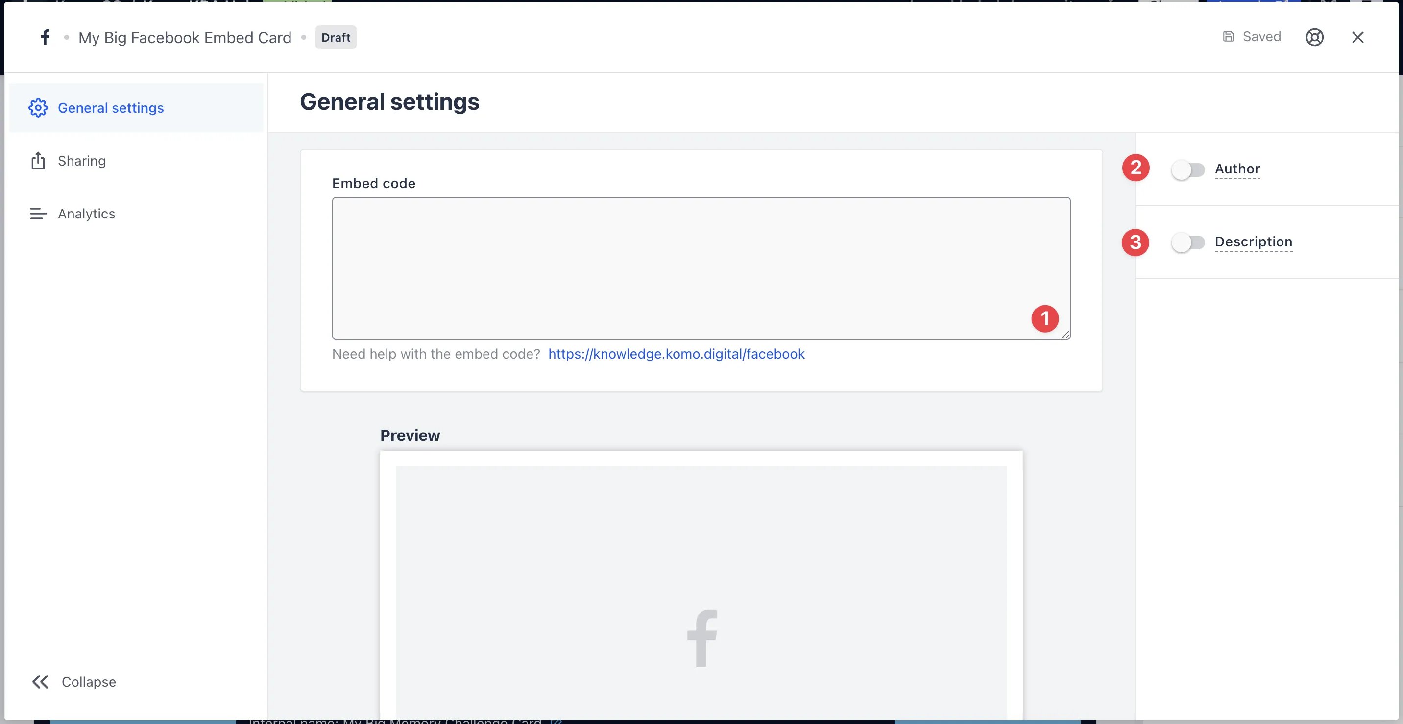 Facebook Card: step 2 — Step 2: Paste the link to the card