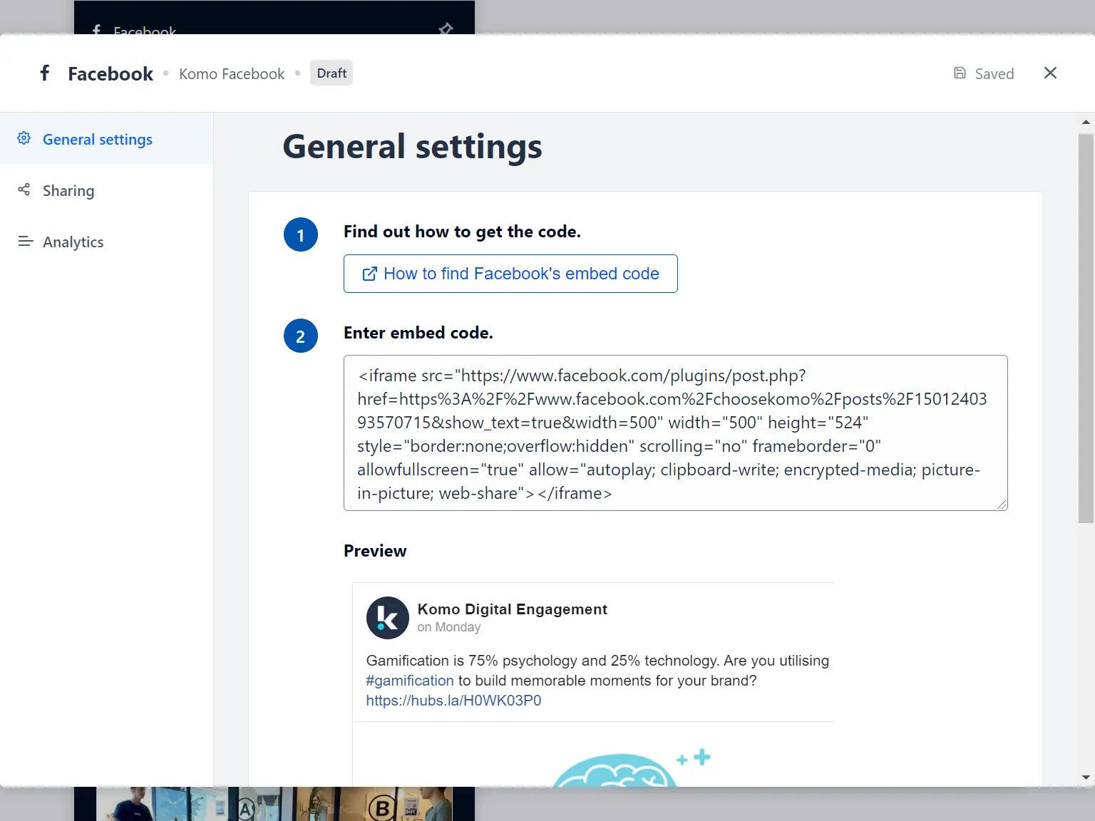 Facebook Card: step 3 — Step 2: Paste the link to the card
