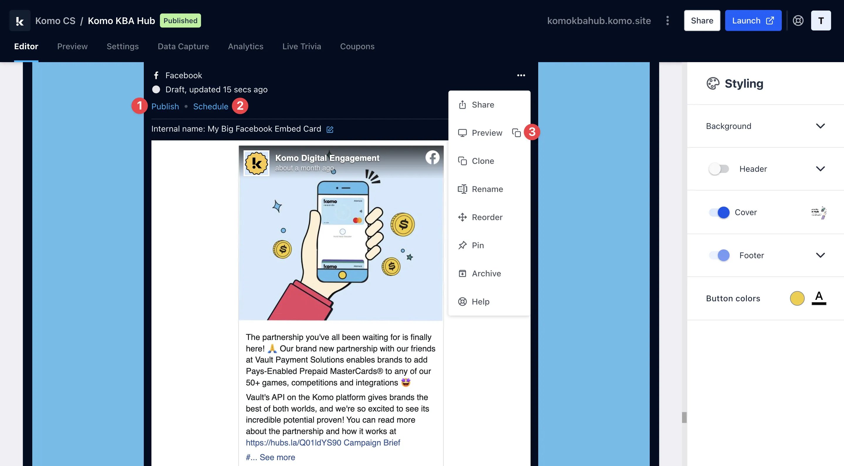 Facebook Card: step 3 — Step 3: Publish your card