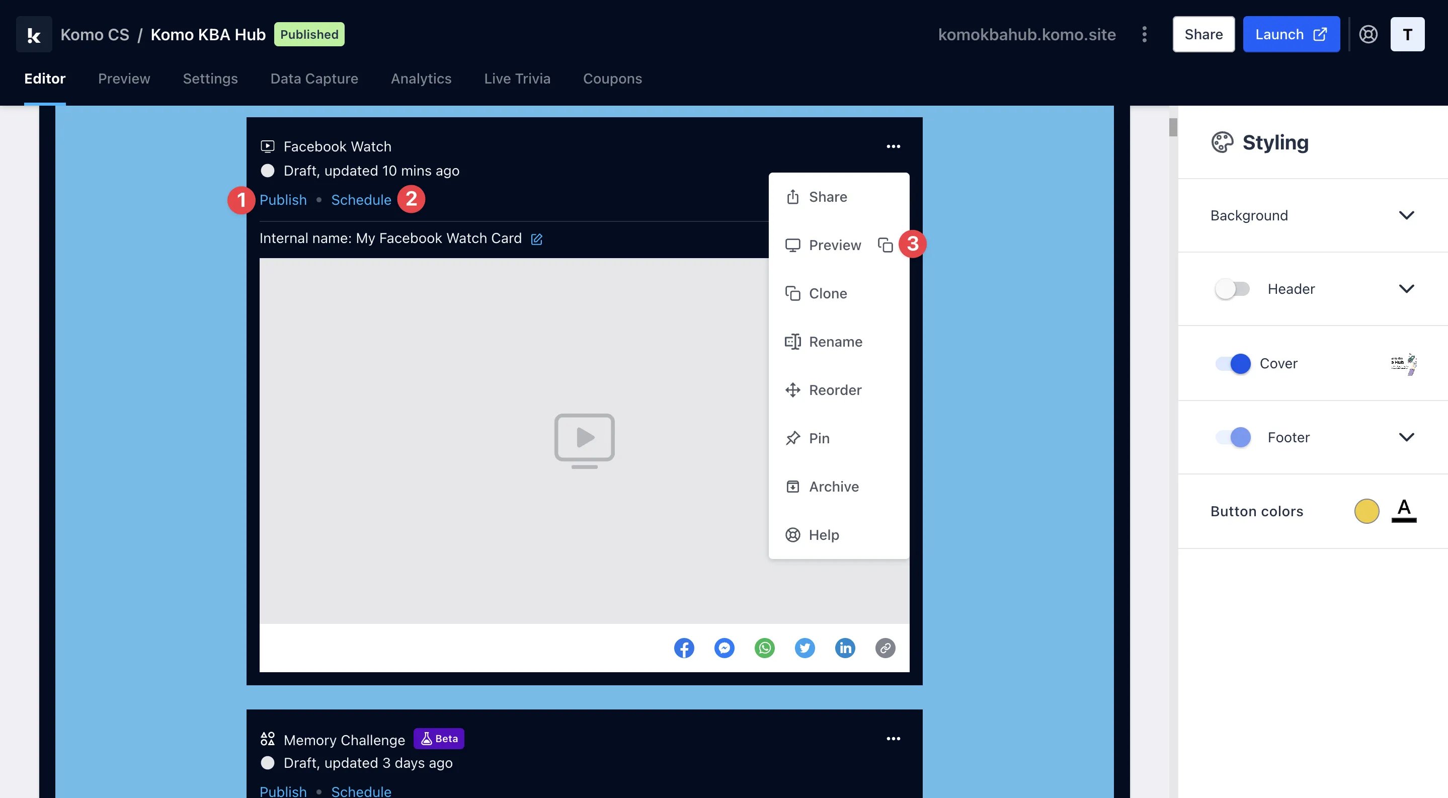 Facebook Watch Card: step 3 — Step 3: Publish your card