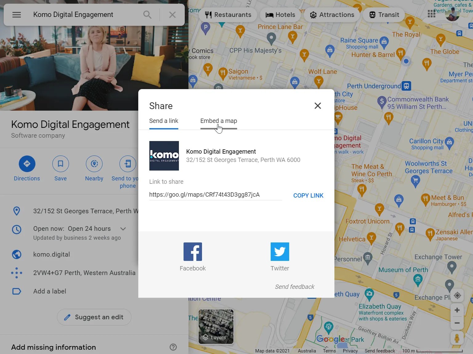 Google Maps Card: step 1 — Step 2: Paste the link to the card