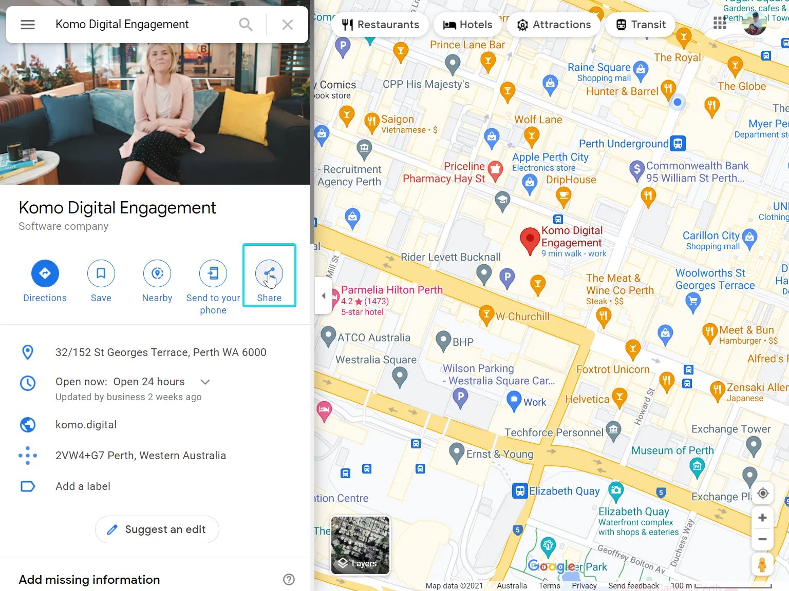 Google Maps Card: step 1 — Step 2: Paste the link to the card