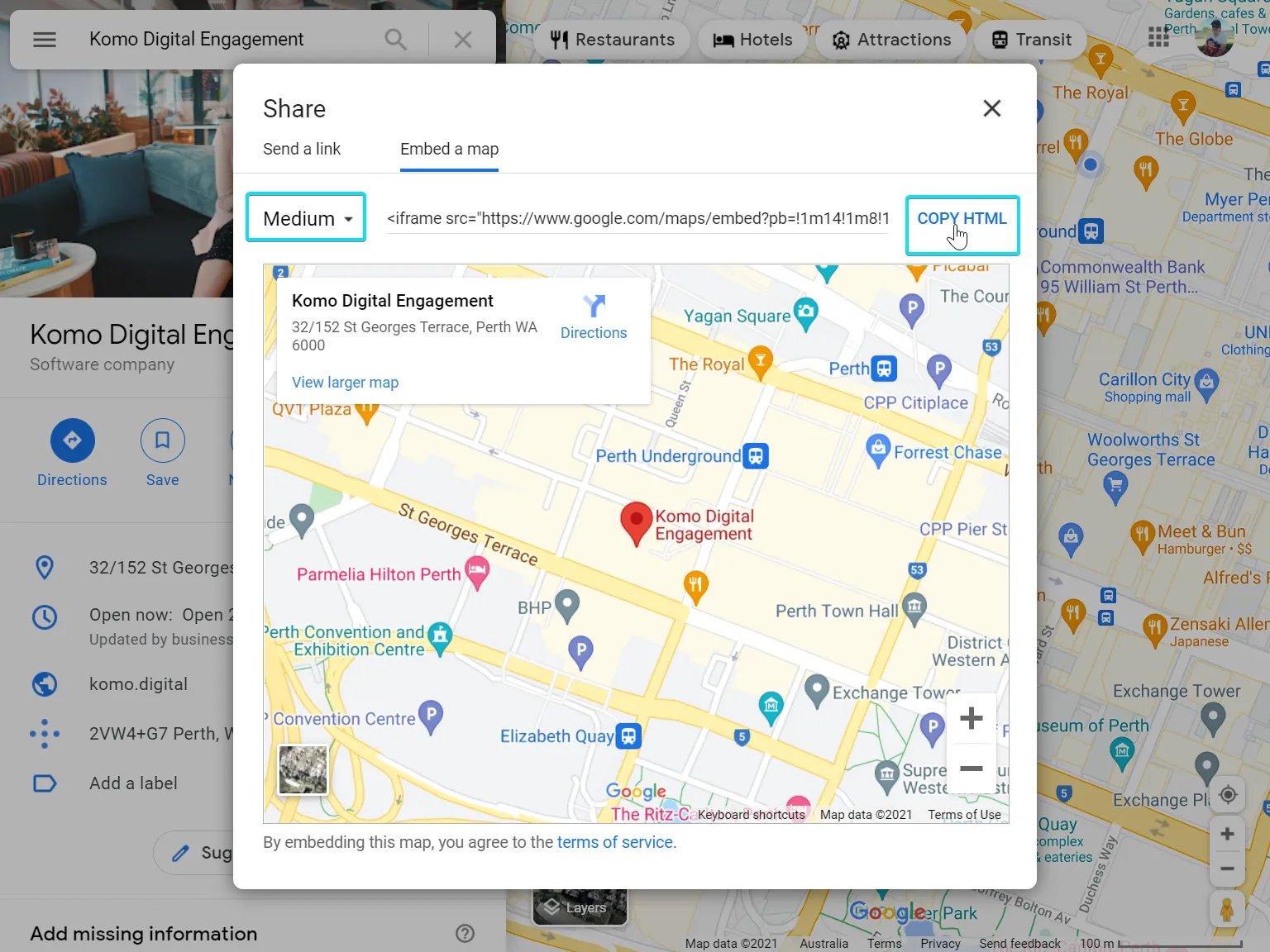 Google Maps Card: step 2 — Step 2: Paste the link to the card