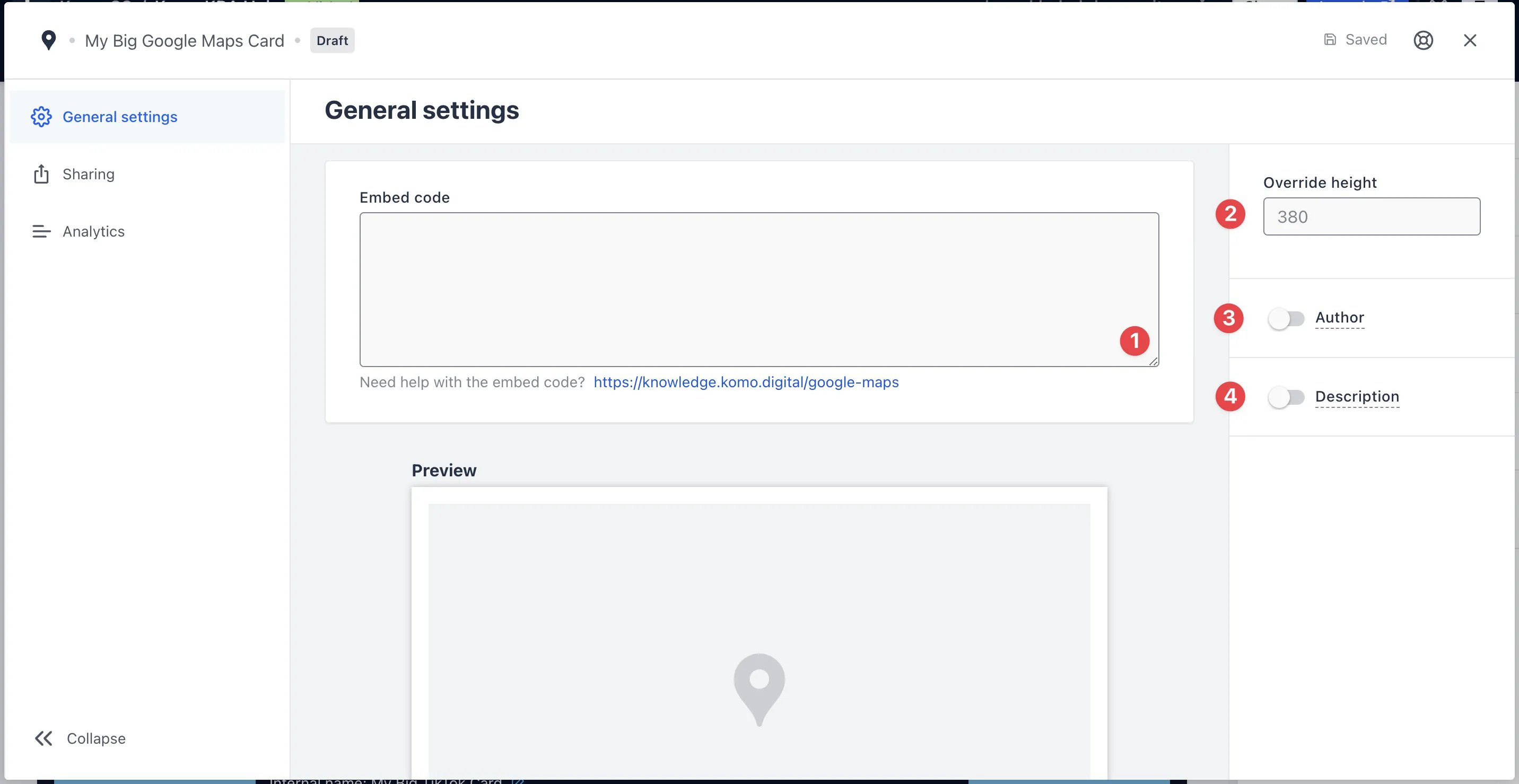 Google Maps Card: step 2 — Step 2: Paste the link to the card