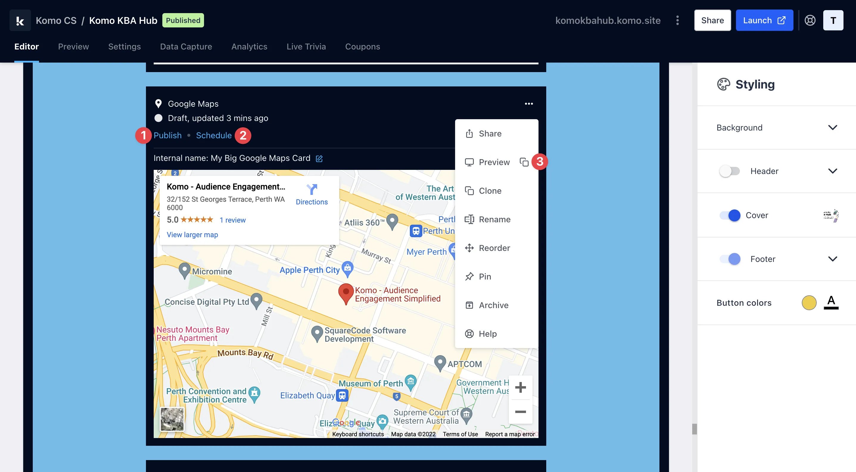 Google Maps Card: step 3 — Step 3: Publish your card