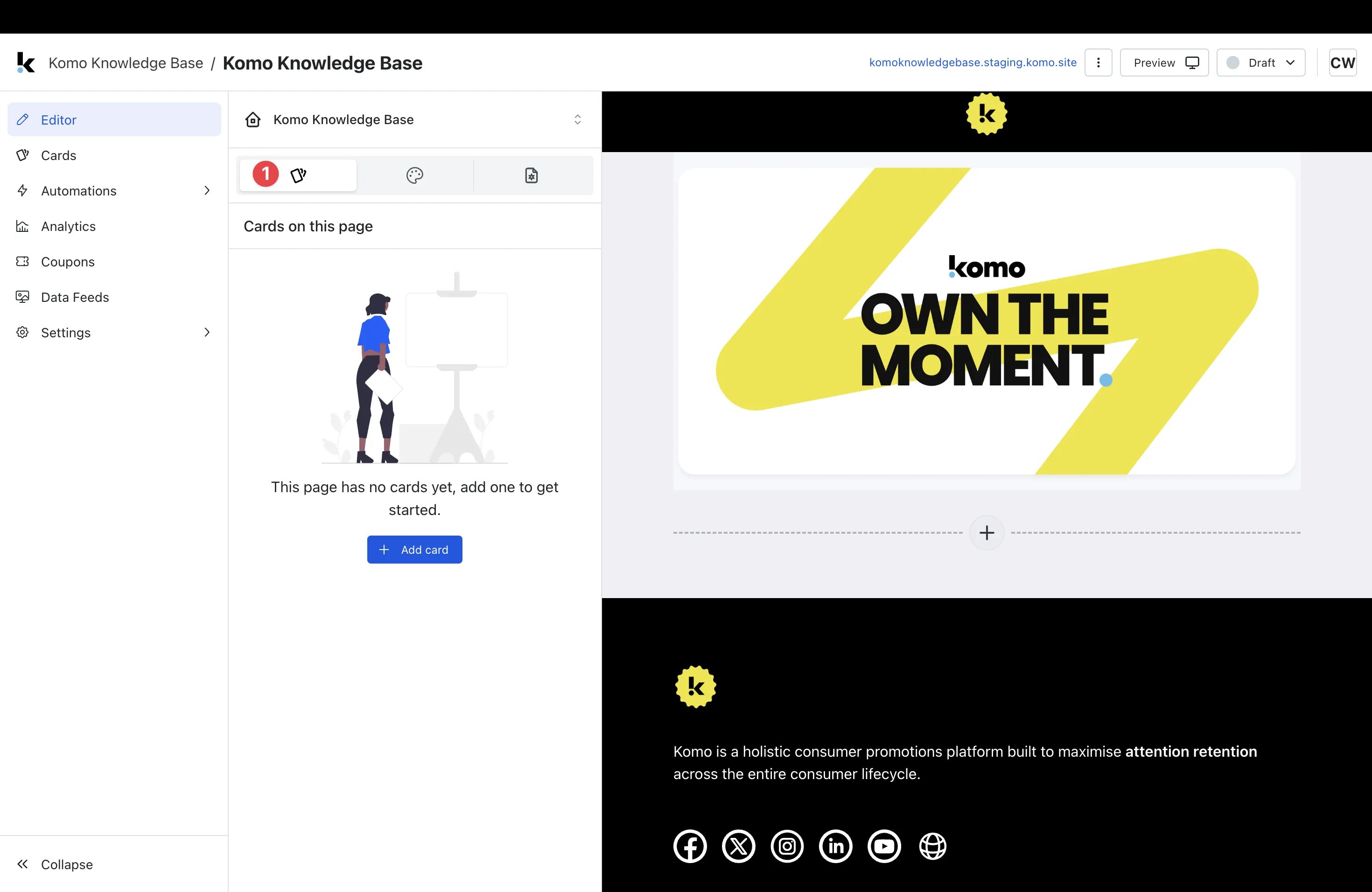 Hub Editor: step 2 — Step 1: Open Cards