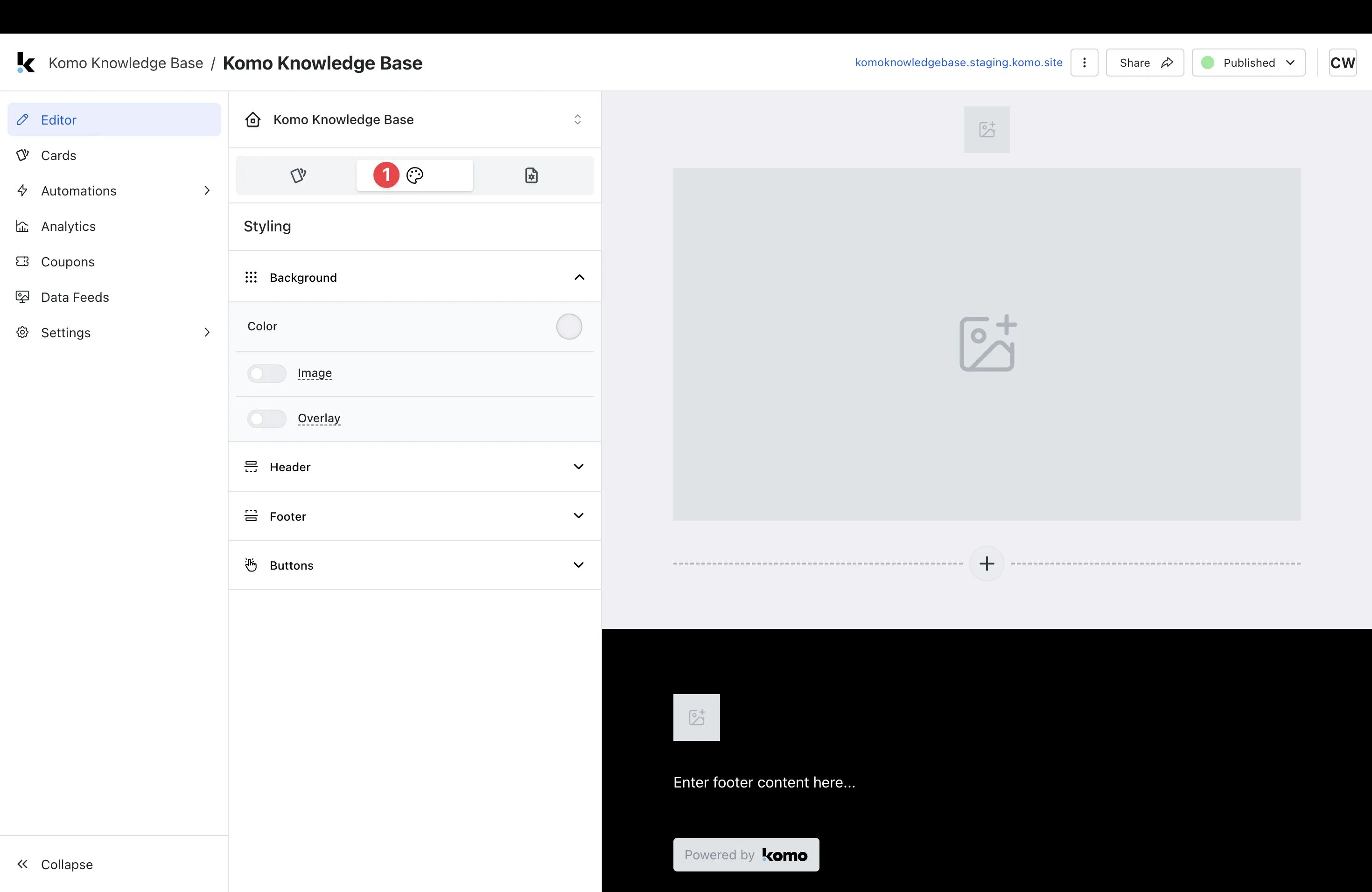 Hub Editor: step 5 — Step 1: Open Styling