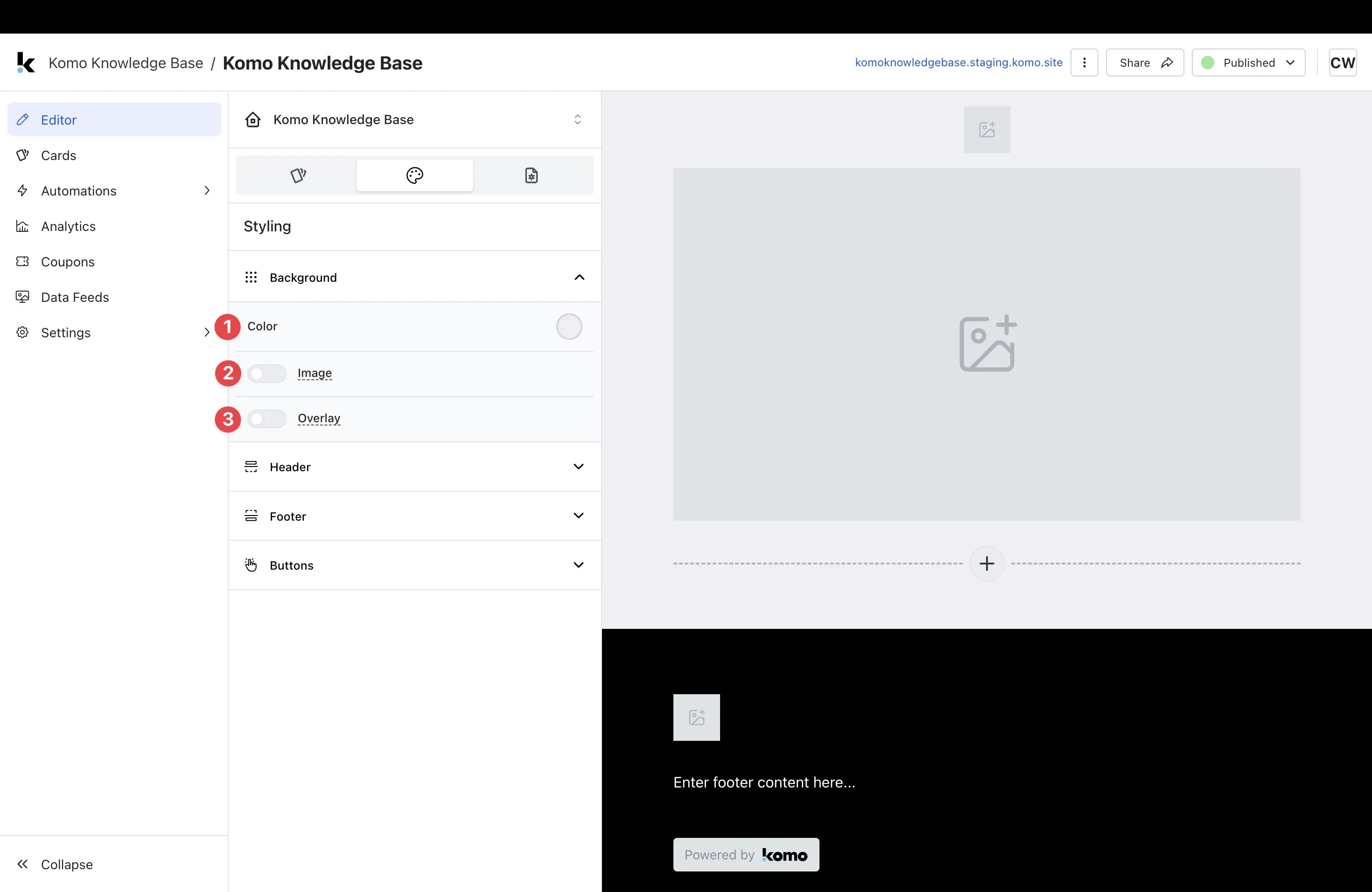 Hub Editor: step 2 — Step 2: Add a Background