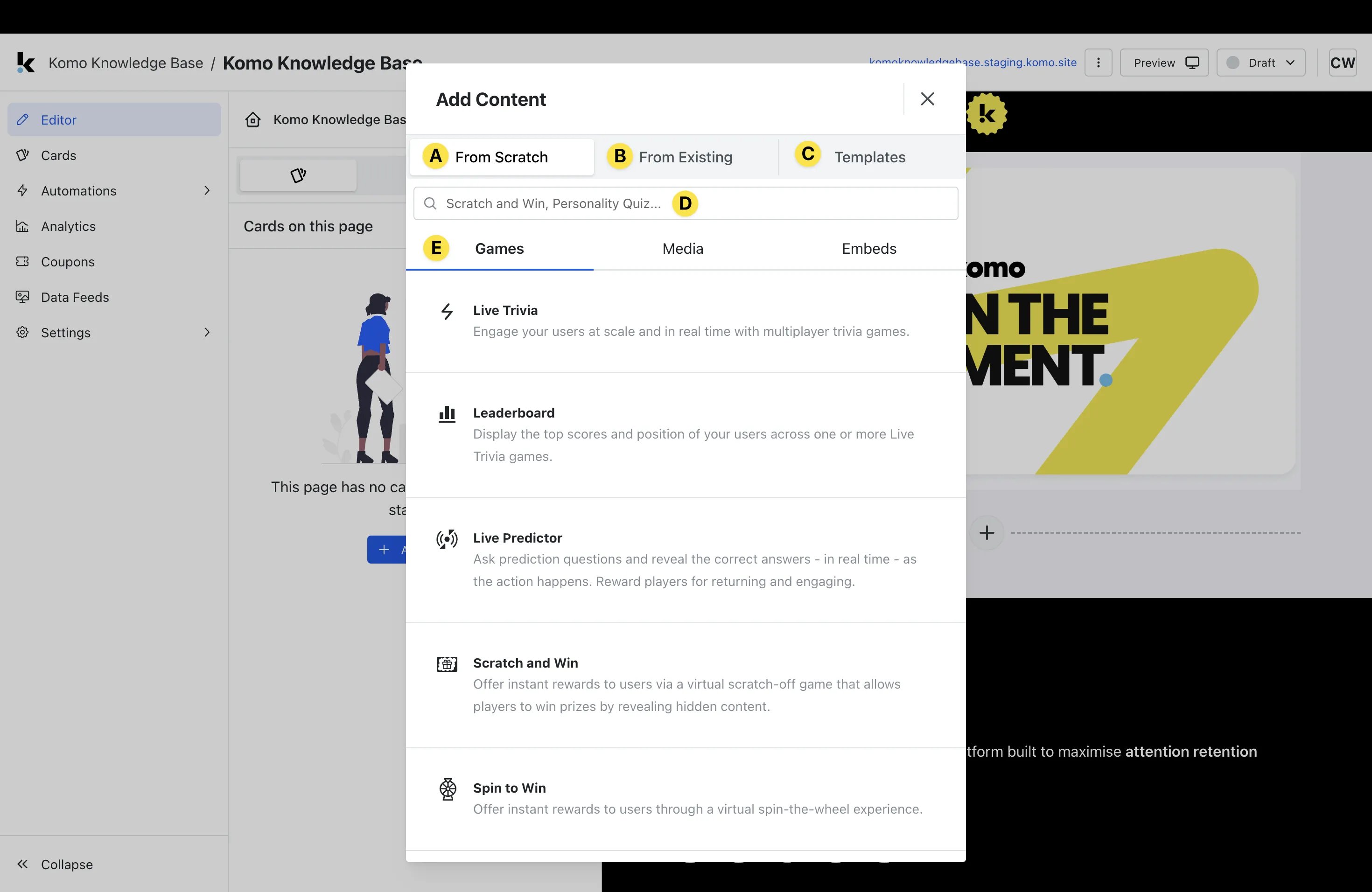 Hub Editor: option a — Step 2: Add Cards