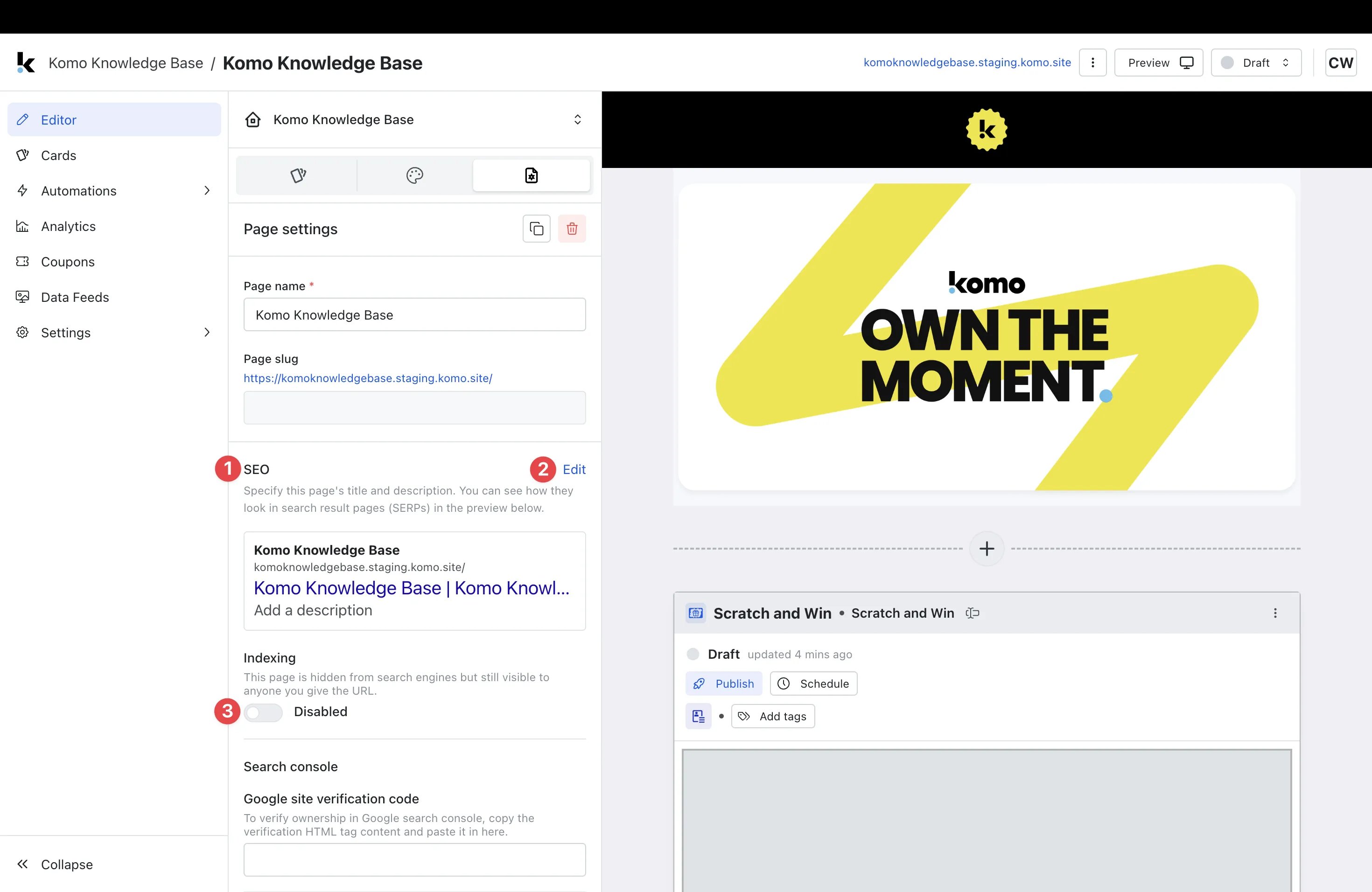 Hub Editor: step 3 — Step 3: Edit SEO settings