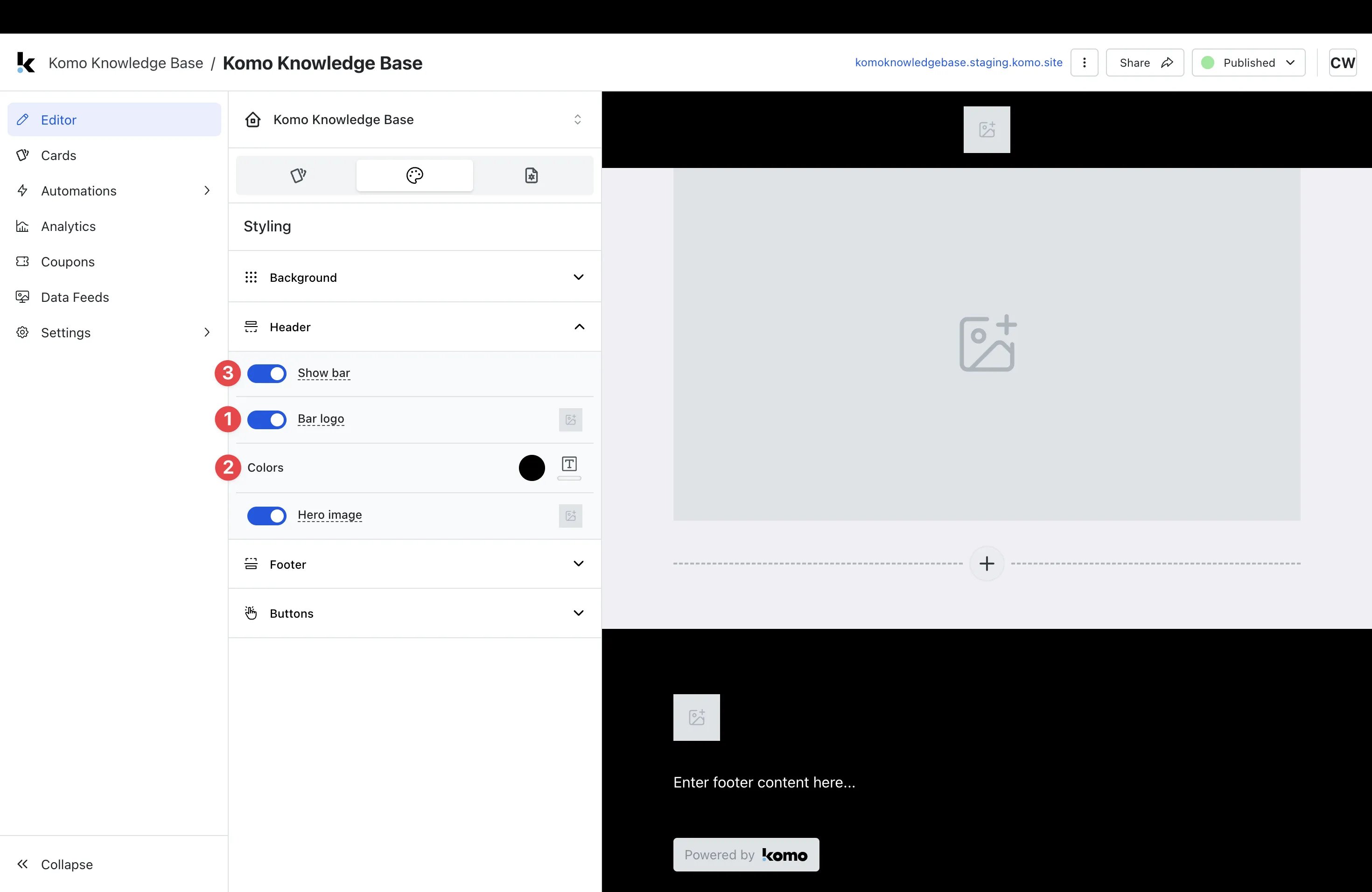 Hub Editor: step 3 — Step 3: Edit the Header